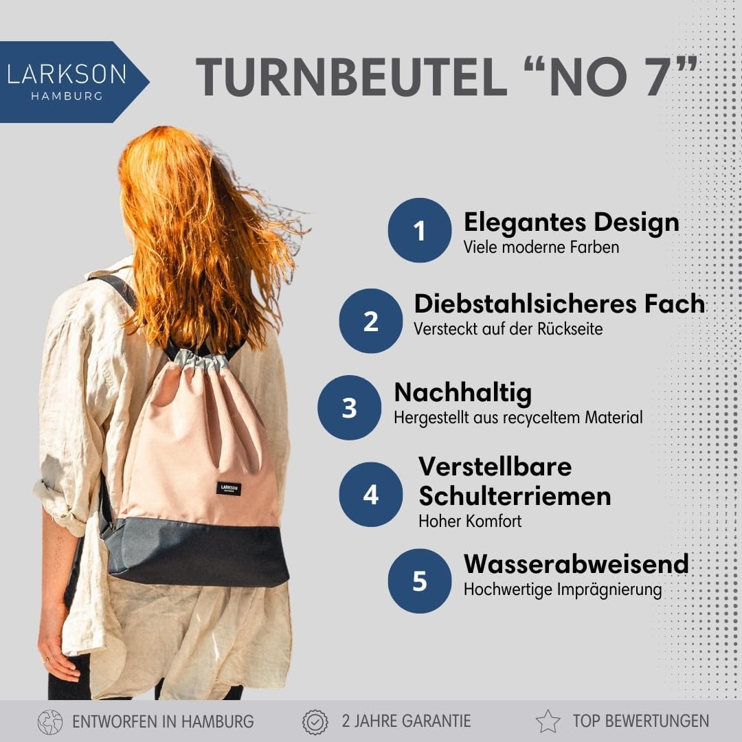 Turnbeutel No 7 mit Aussentasche, Rosa Grau