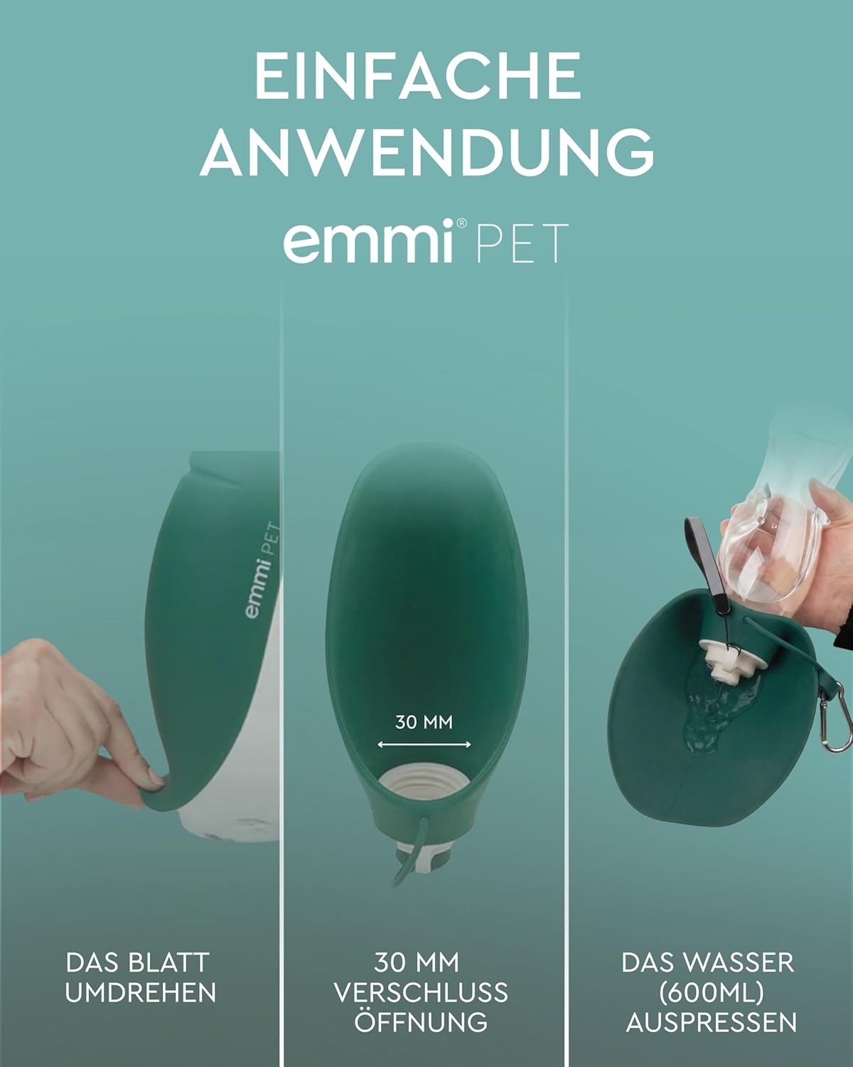 2-in-1 Hundetrinkflasche mit Futterbehälter für unterwegs, Grün 600 ml