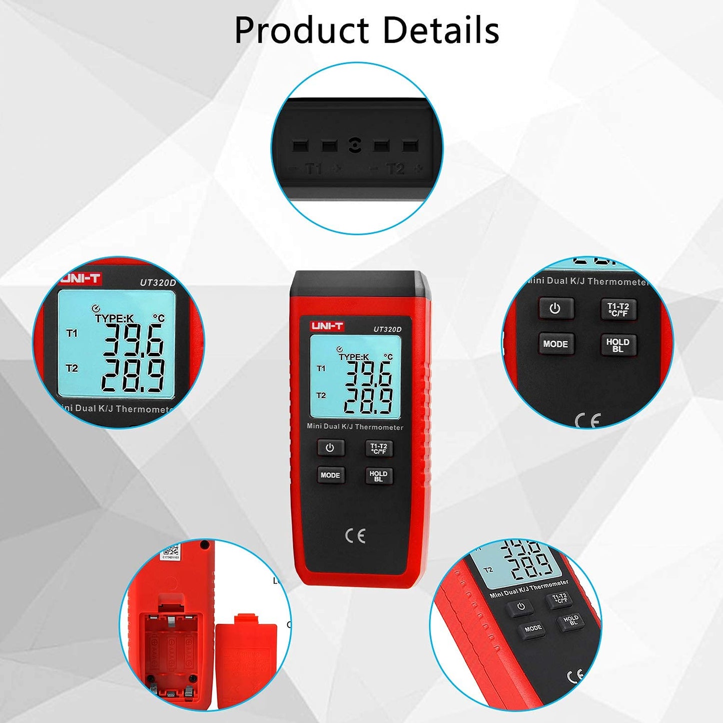 Digitales Thermometer UT320D mit 2 K-Sonden