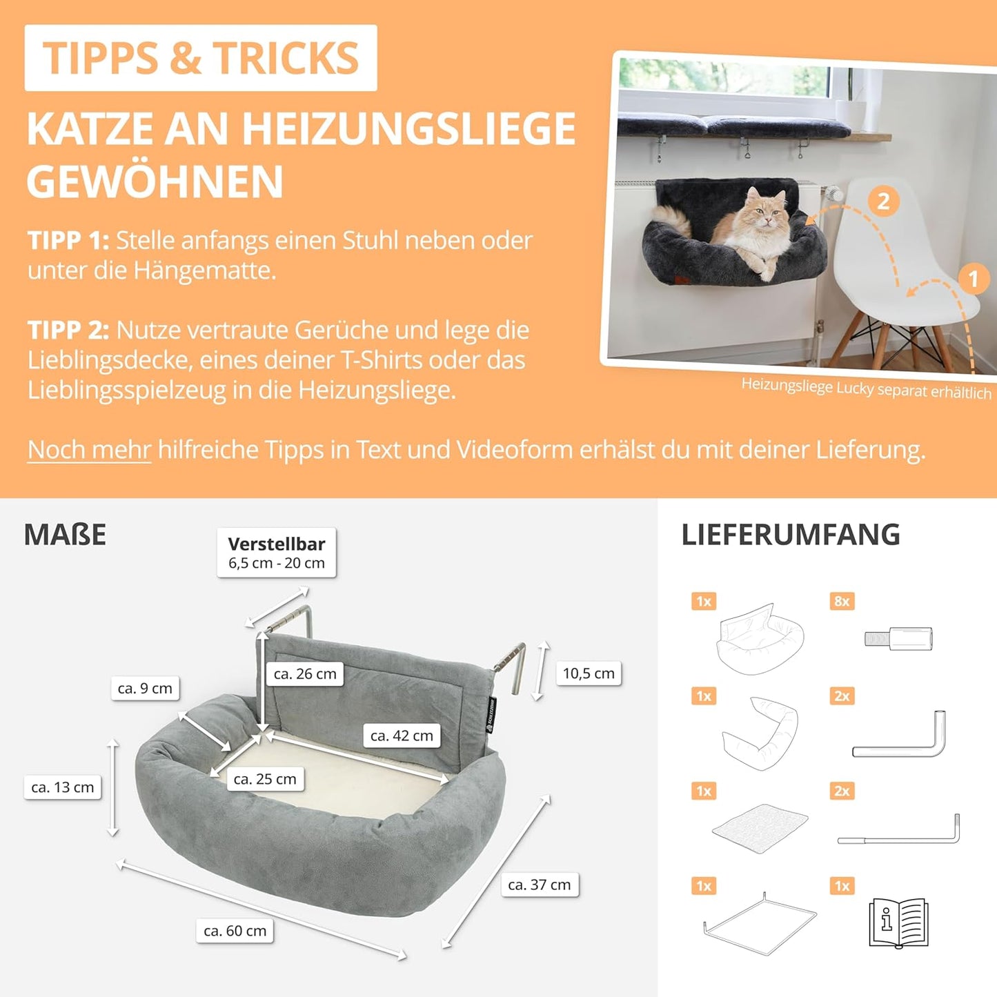 Heizungsliege für Katzen "Murphy", Grau