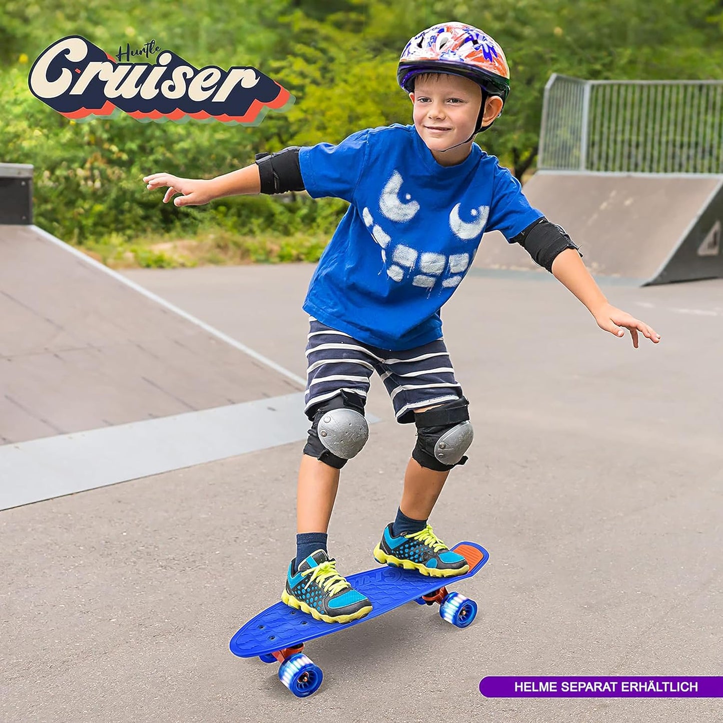 Mini Skateboard mit LED-Rollen für Kinder, Blau