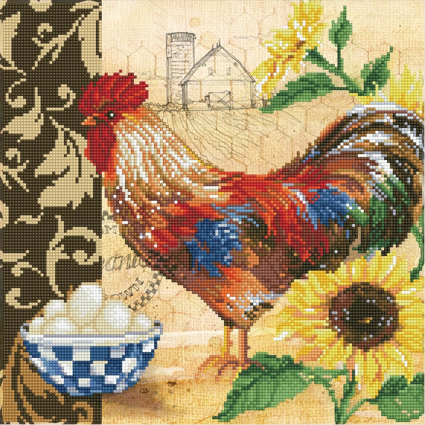 Diamond Painting Kit Country Rooster, DD9-049, 41 x 41 cm, 41 x 41 cm Country Rooster