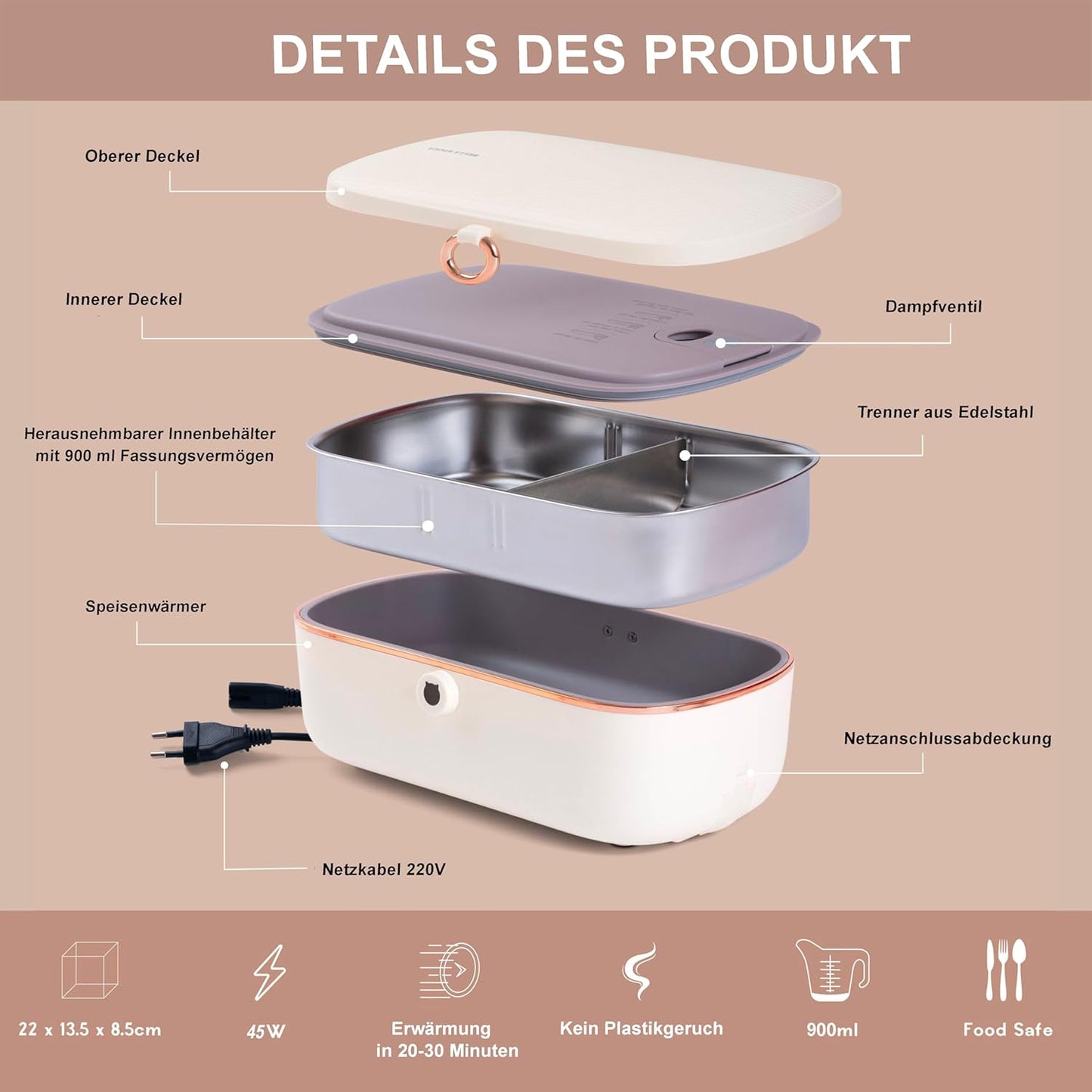 Tragbare elektrische Wärmebox, Beige