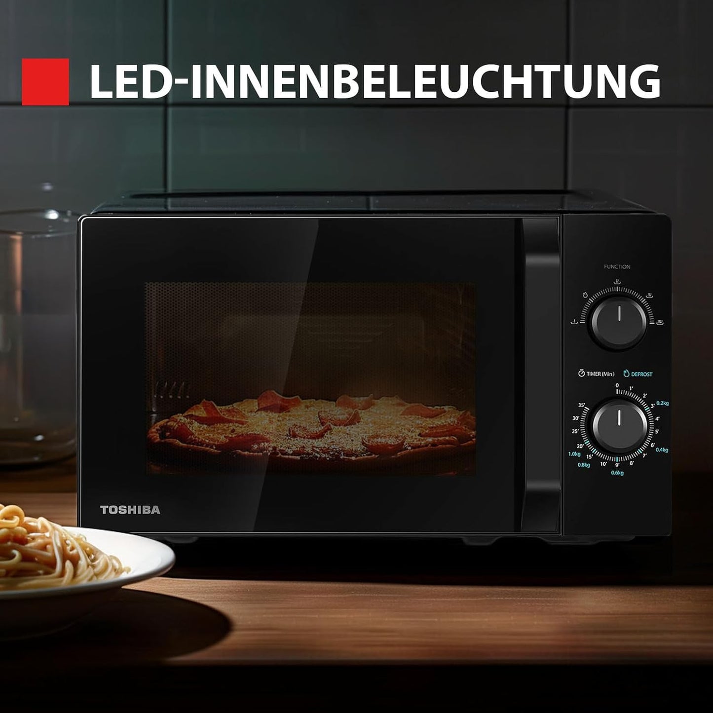 Solo-Mikrowelle mit 5 Leistungsstufen und Auftaufunktion, Schwarz,20L