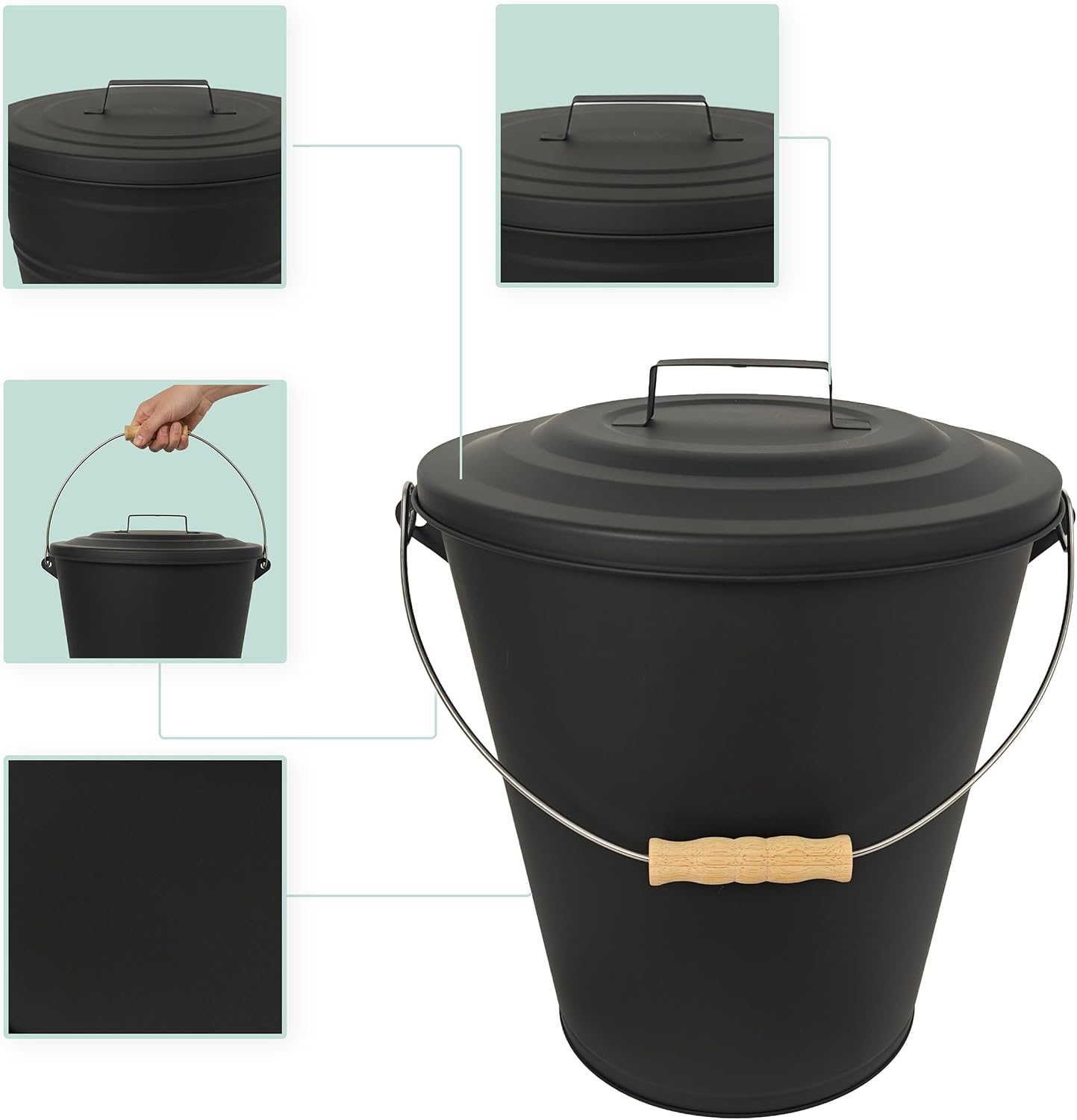 Ascheeimer mit Feger & Schaufel, 24 Liter