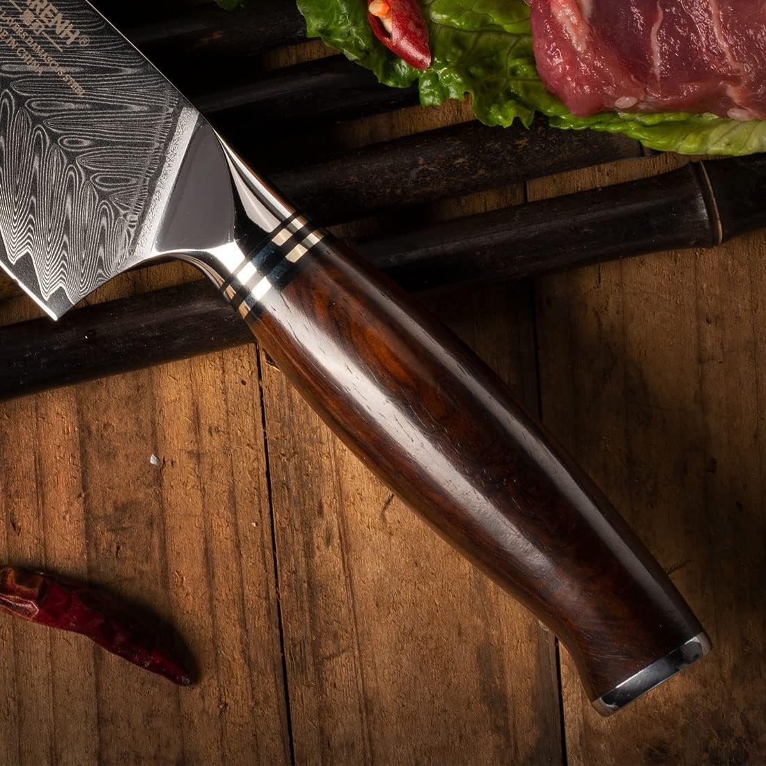 Damastmesser, Chefmesser mit Holzscheide