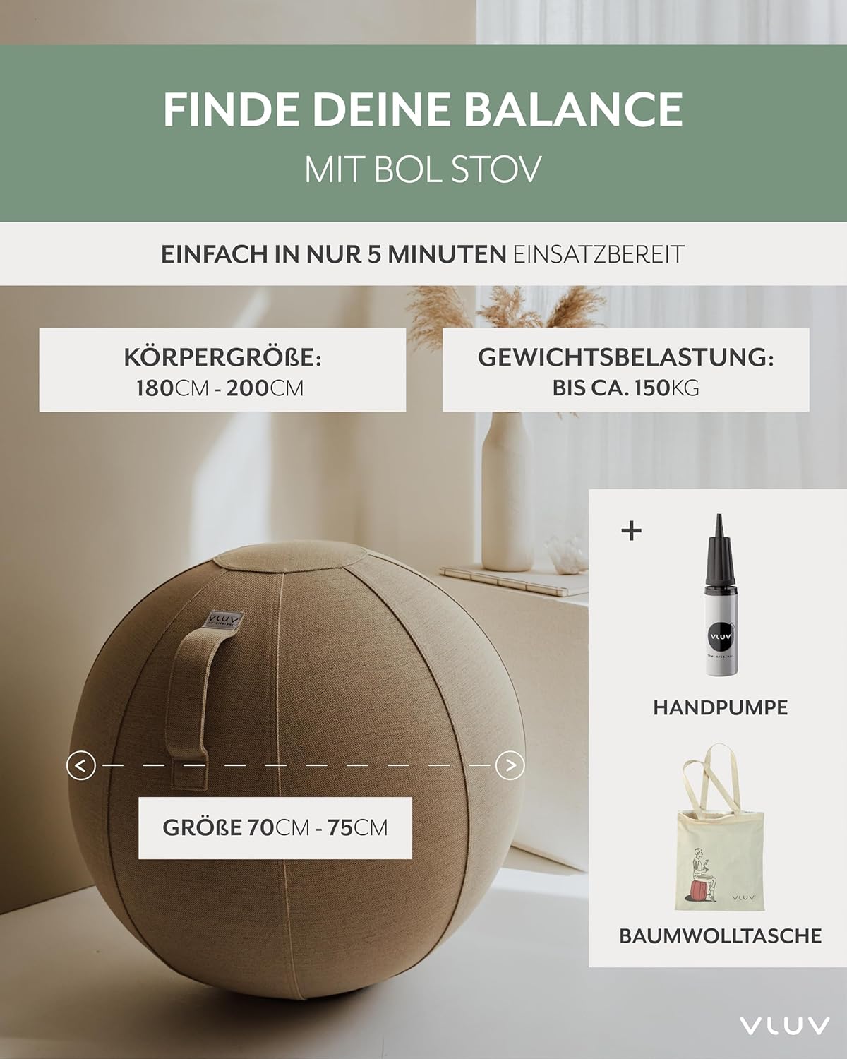 Ergonomischer Sitzball Stov, 70cm - 75cm Macchiato