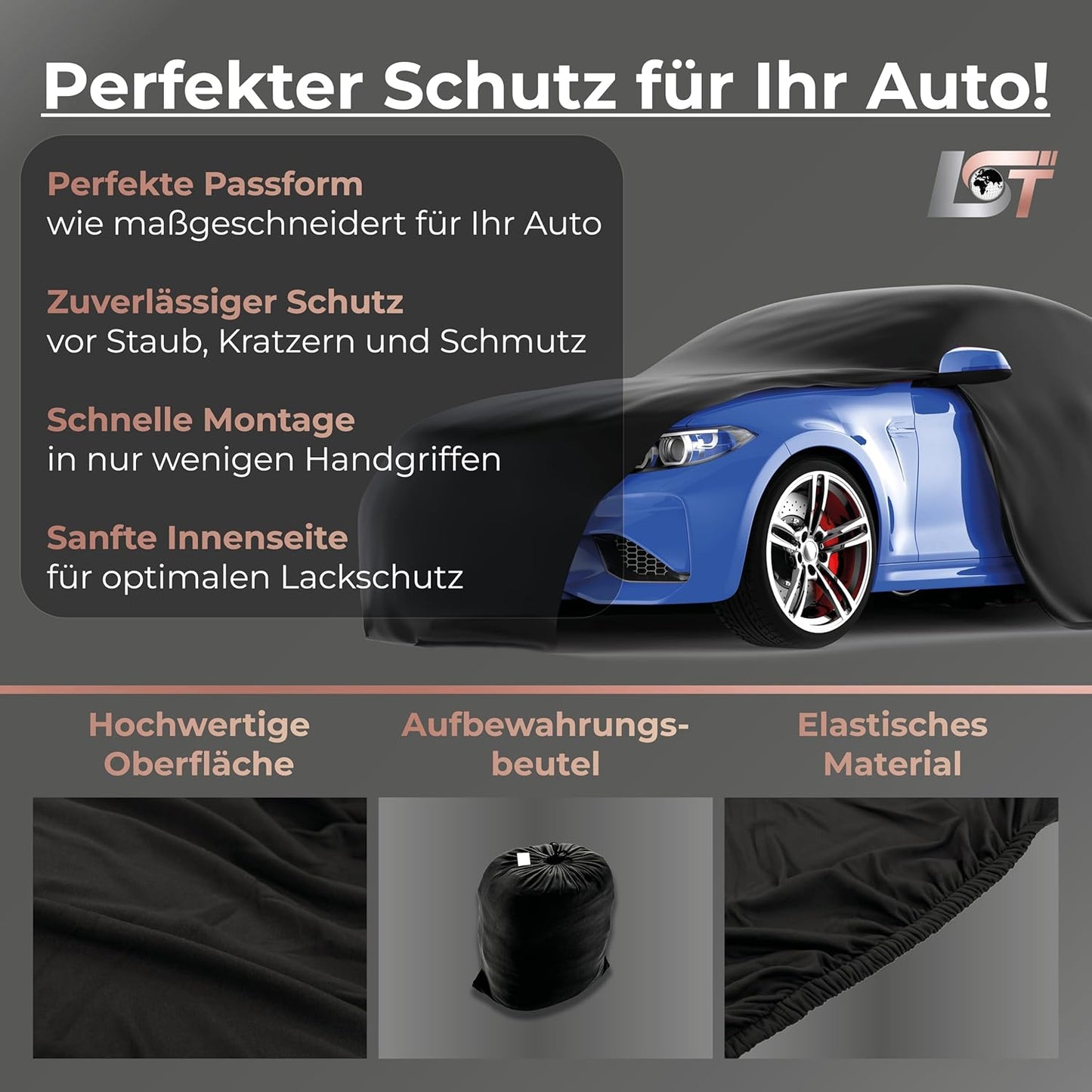 Dehnbare Indoor-Autoabdeckung, Schwarz M (410x130x120cm)