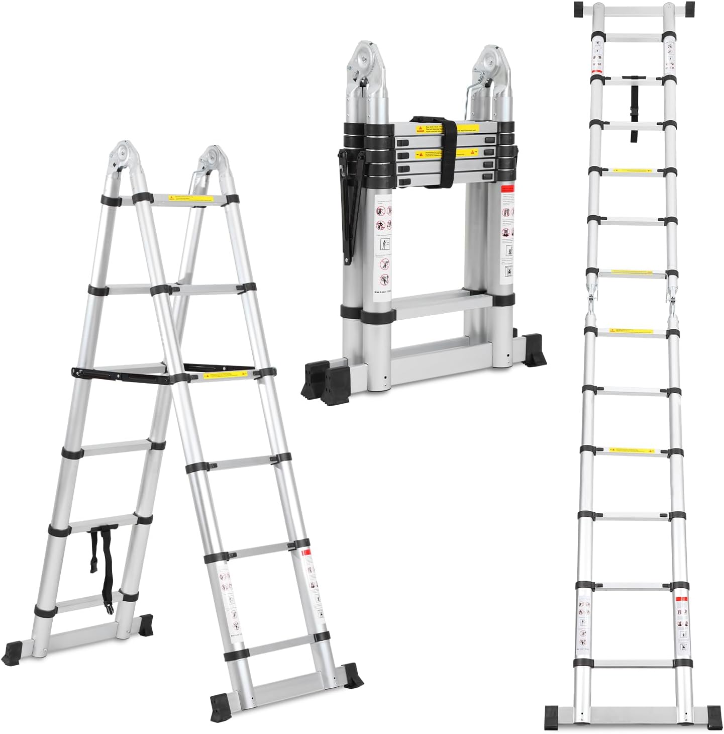 Teleskopleiter Aluminium klappbar 3.8m, 3.8(1.9+1.9)m Silber