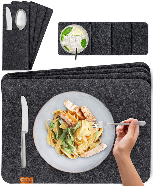 24-teiliges Tischuntersetzer-Set, Dunkelgrau / Rechteckig 8er-Set mit Zubehör