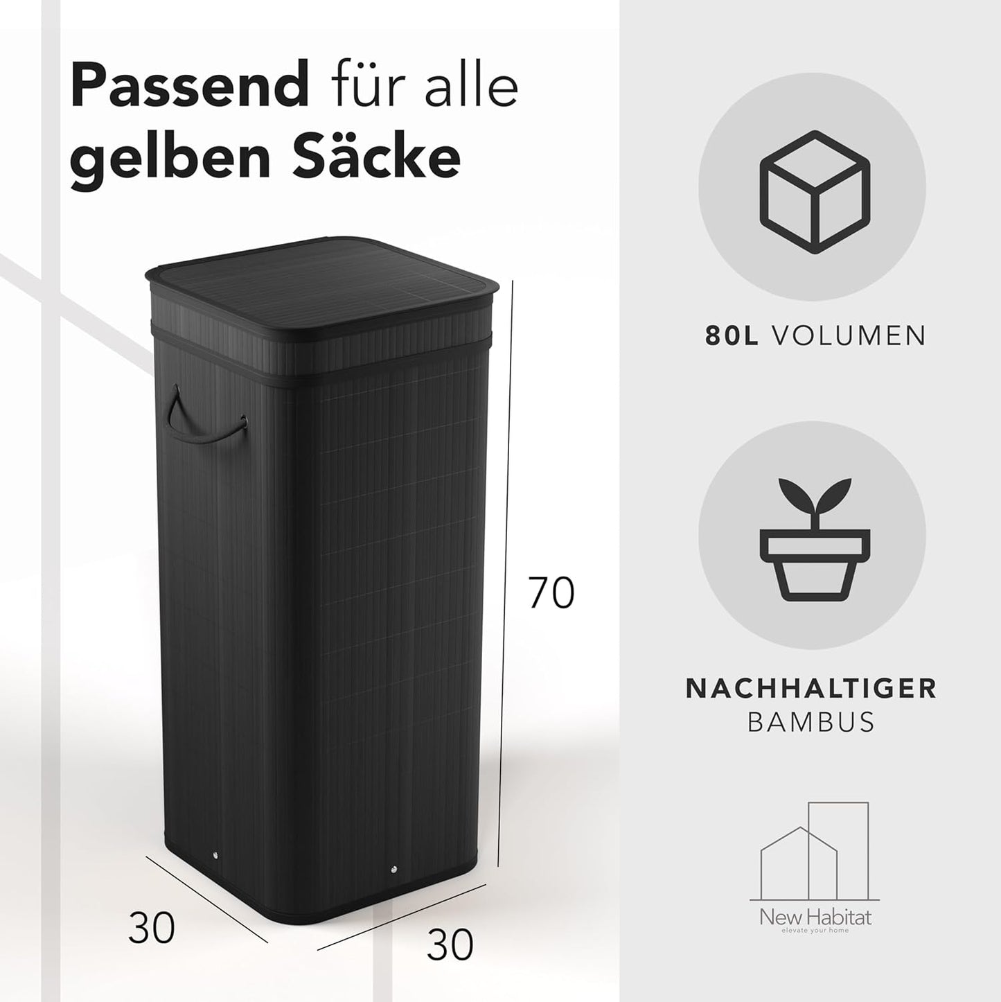 Mülleimer, 80L, Schwarz