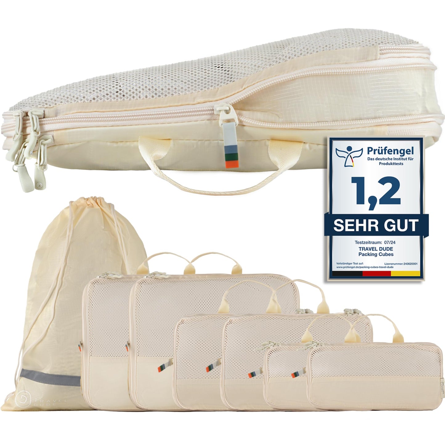7-teiliges Packwürfel-Set, 7-teiliges Set Sand Beige