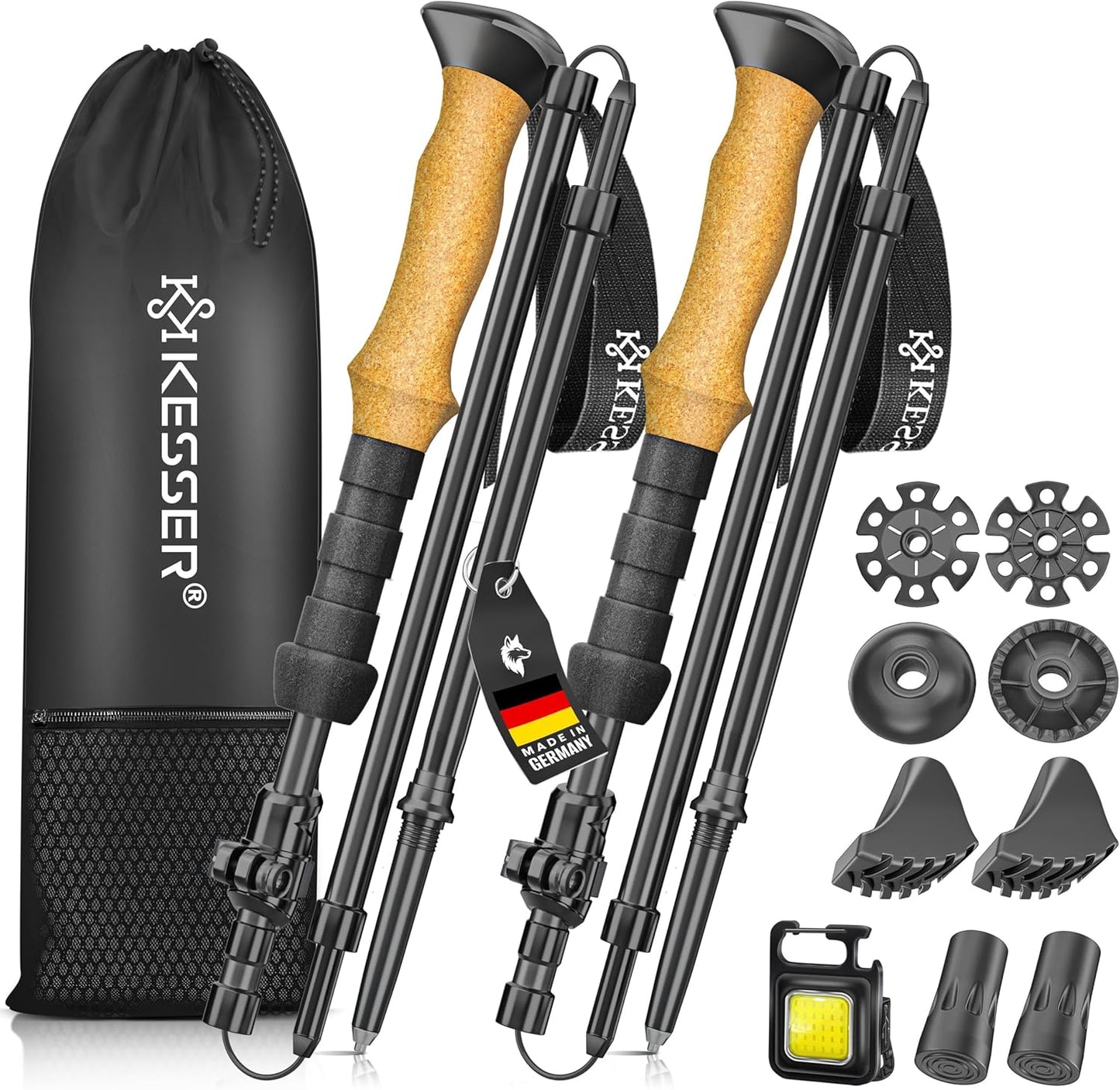 Faltbare und längenverstellbare Wanderstöcke, Faltbar - 115-135cm Schwarz