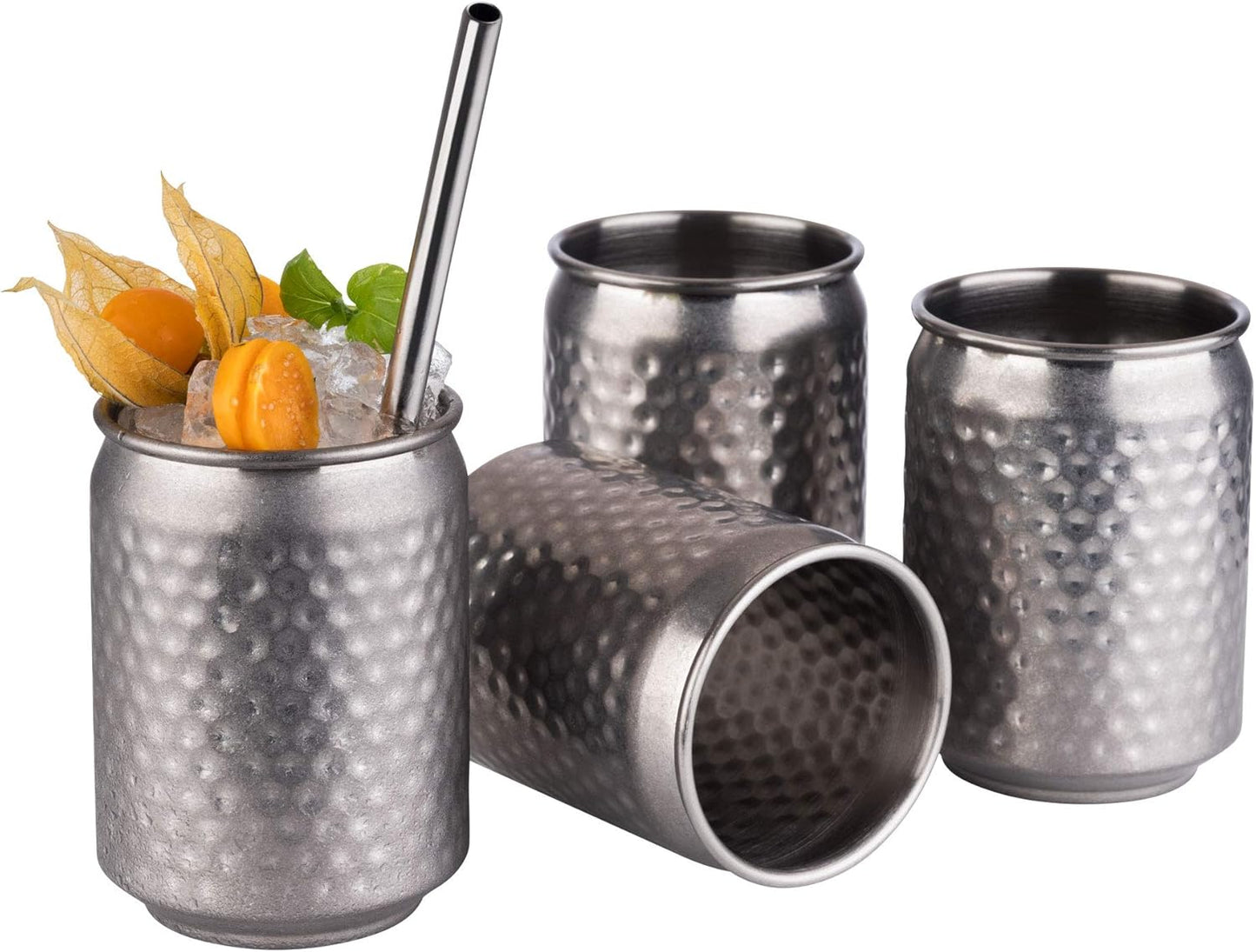 Cocktailbecher-Set, Edelstahl Antik, Gehämmert