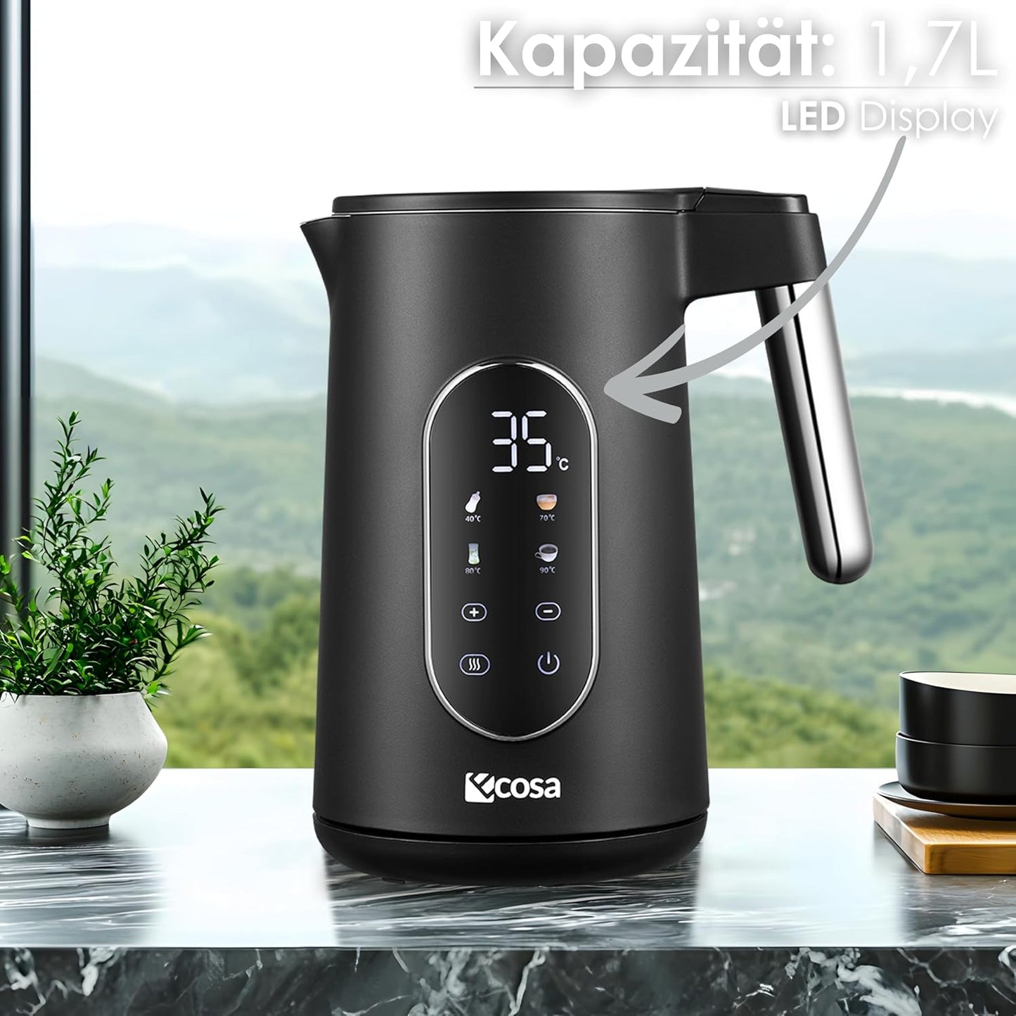 Wasserkocher mit Temperatureinstellung und Warmhaltefunktion