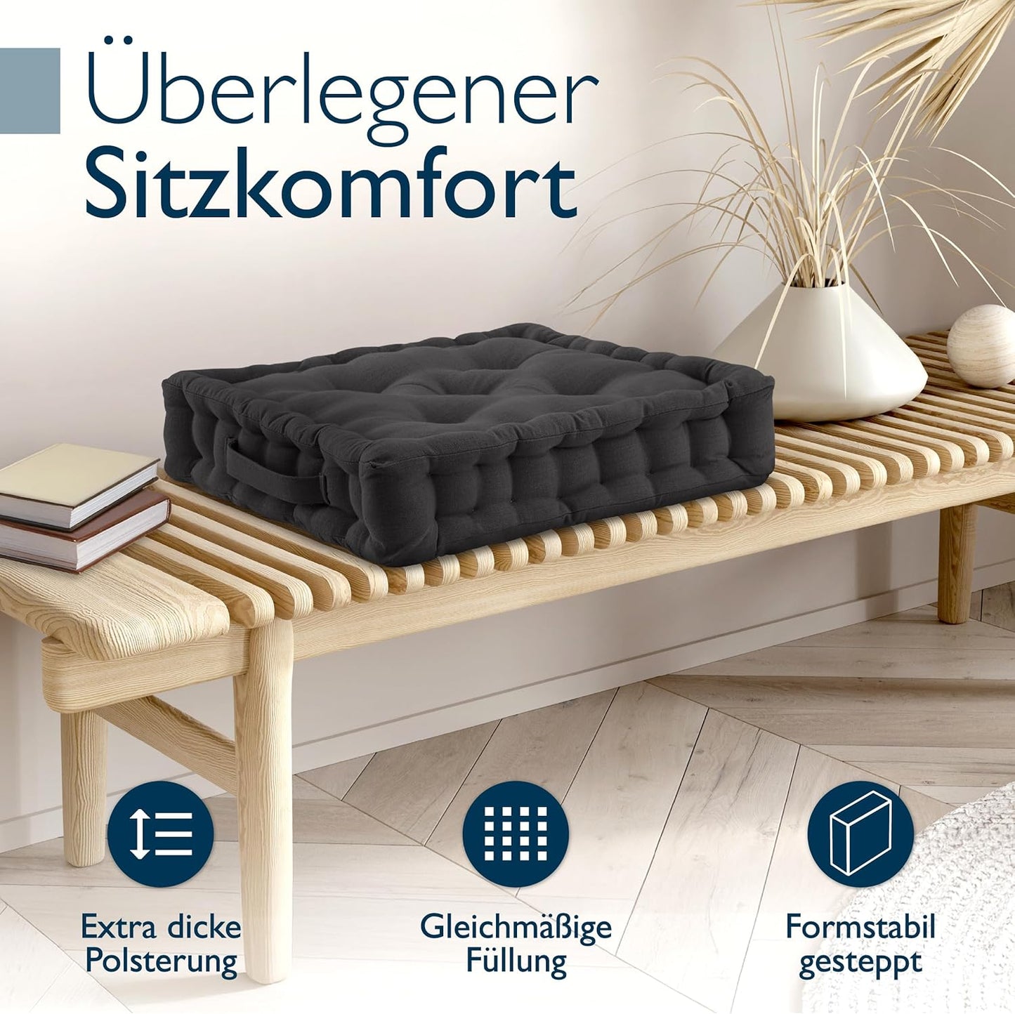 2er-Set Bodenkissen, 50x50 cm, 2 Kissen Anthrazit