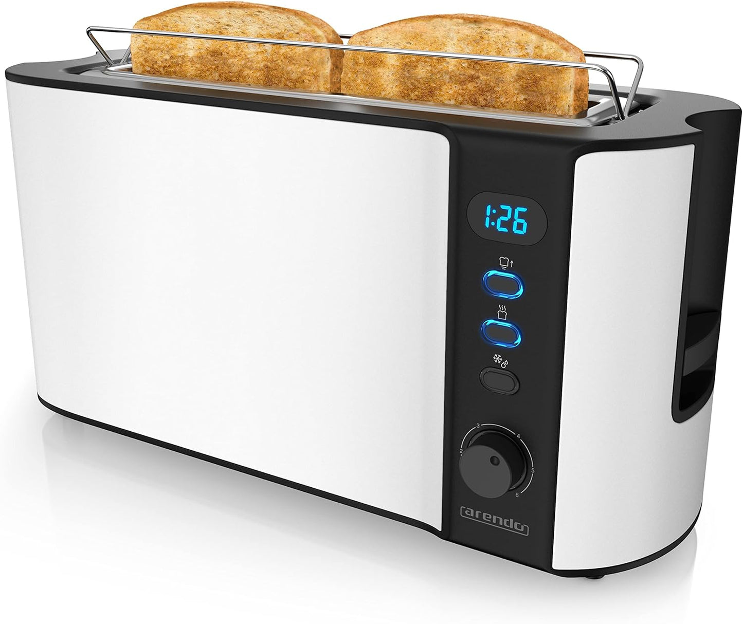 Langschlitz-Toaster mit Defrost- und Brötchenfunktion, C: Weiss Matt