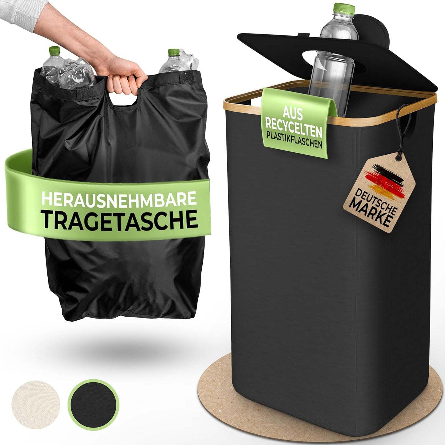 Flaschen Sammelbehälter mit Tragetasche, Schwarz Mit Klappdeckel, Eckig