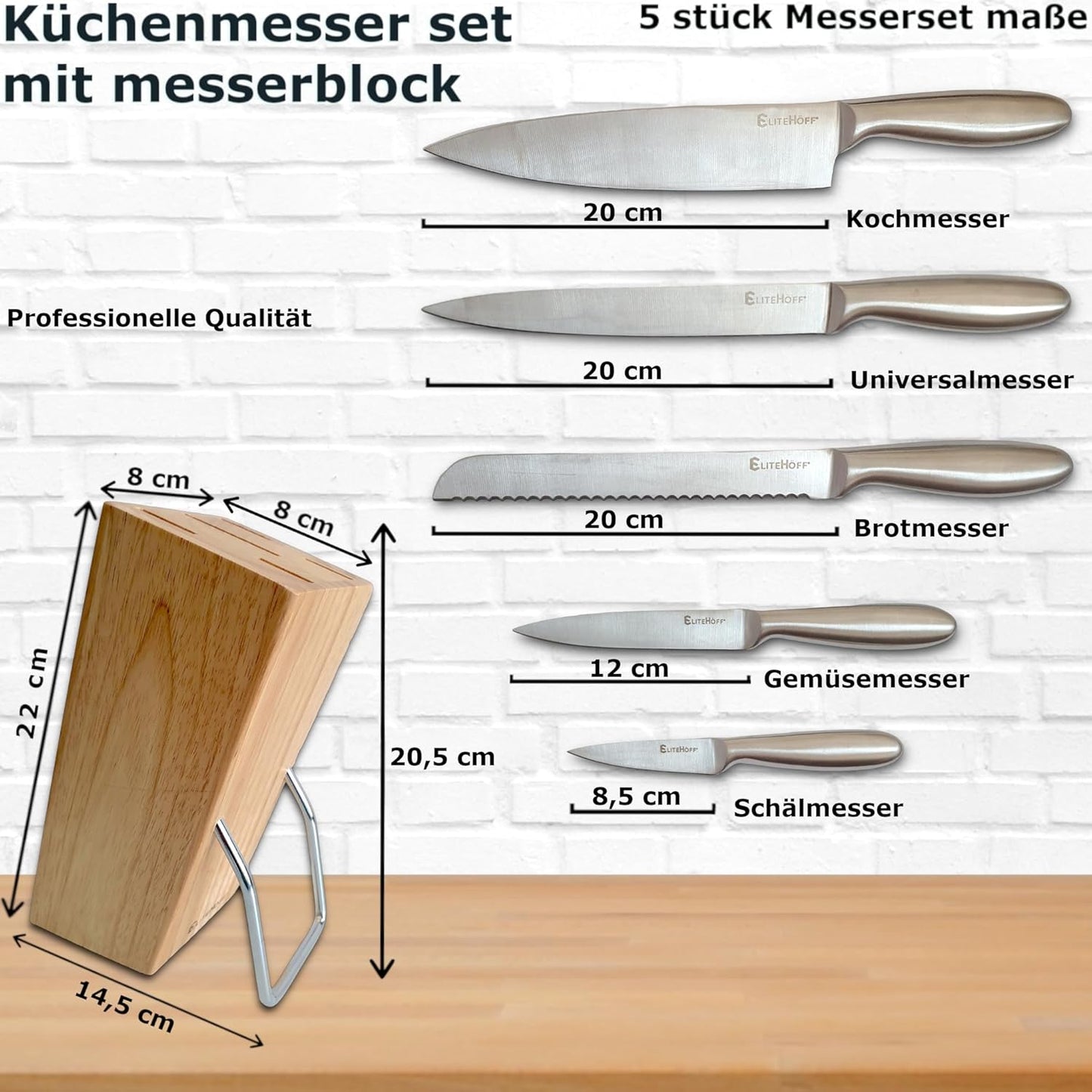 Küchenmesser Set, Edelstahl und Holz