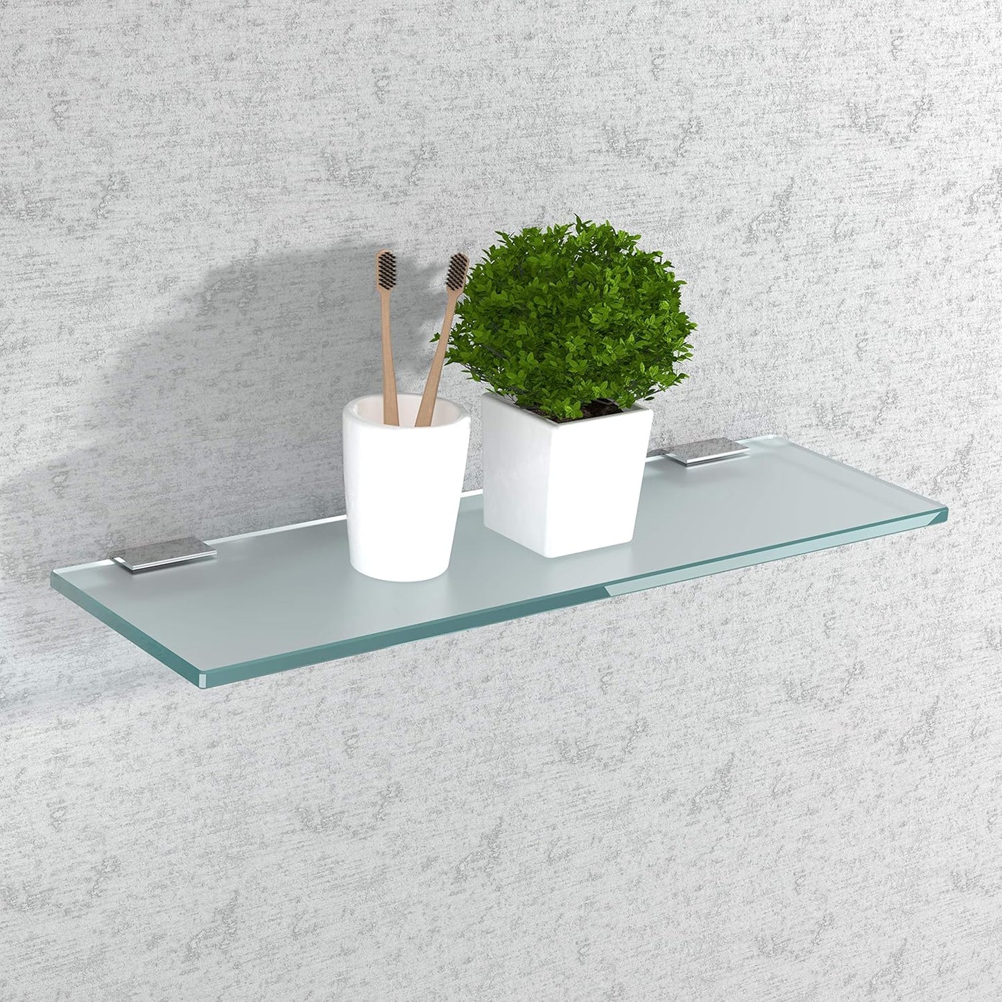 Glasregal für Badezimmer (50x12 cm, Milchglas), 50x12cm Mattglas + Halterung F - Chrom Glanz Optik