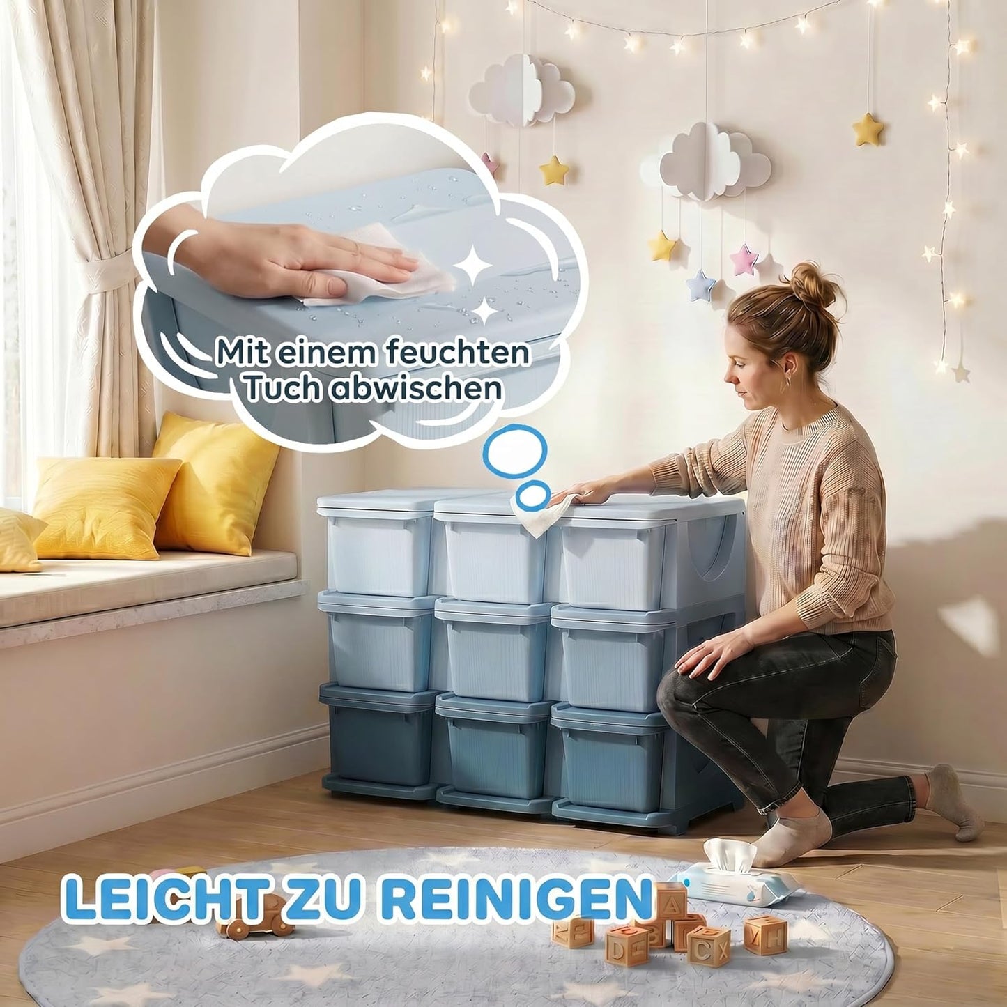 Schubladenschrank Spielzeug-Organizer für Kinderzimmer, 75L x 37B x 56,5H cm Blau