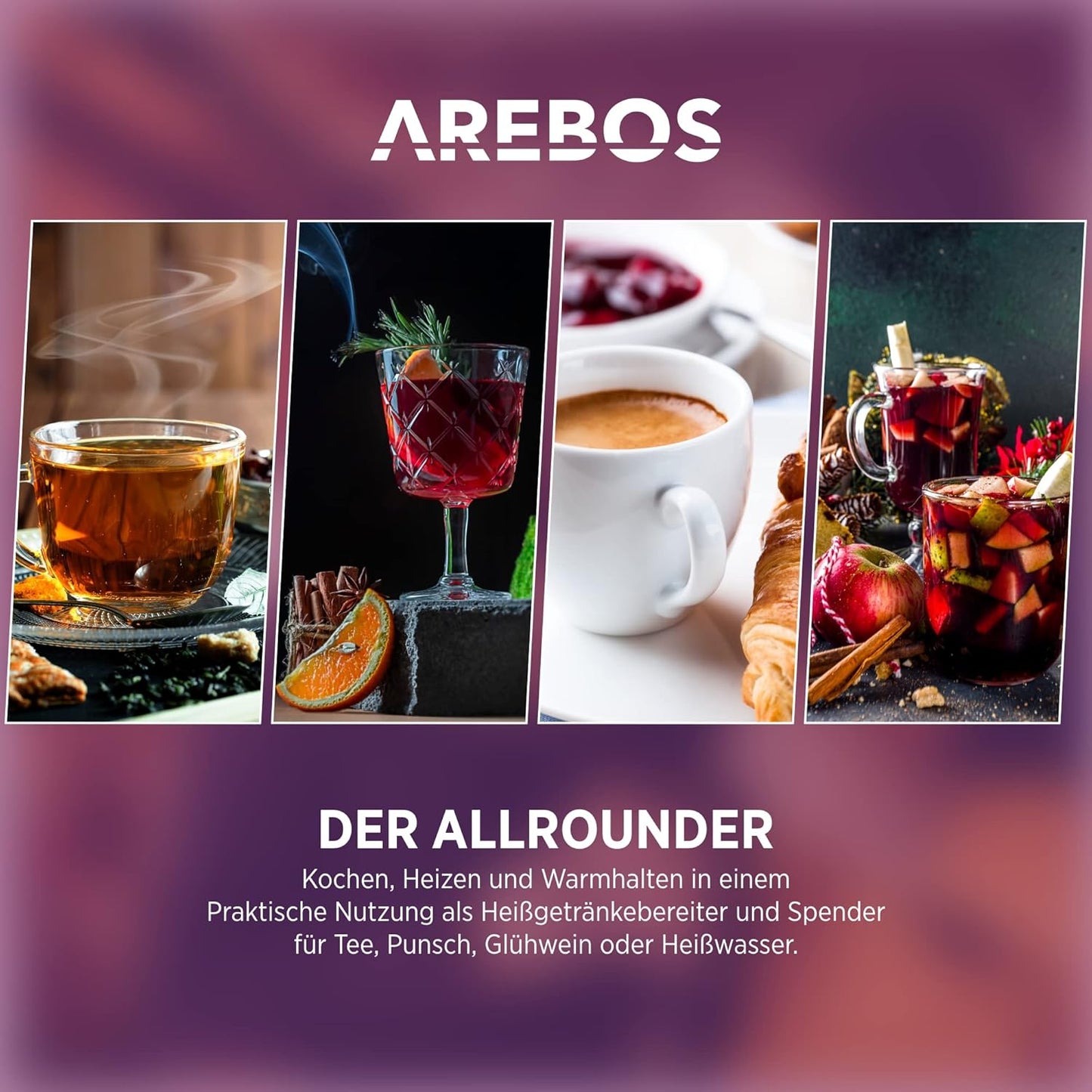 3in1 Glühweinkocher mit Auffangschale, Auslasshahn, Thermostat & Überhitzungsschutz, Silber
