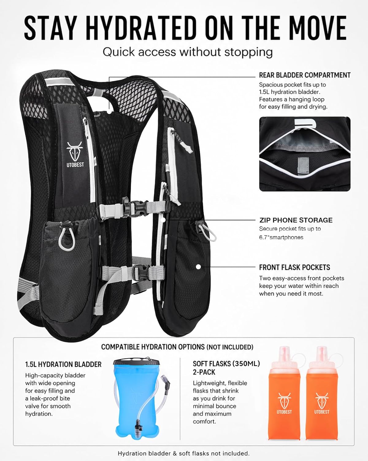 Trinkrucksack Laufrucksack 5L für Sport und Marathon, Grau