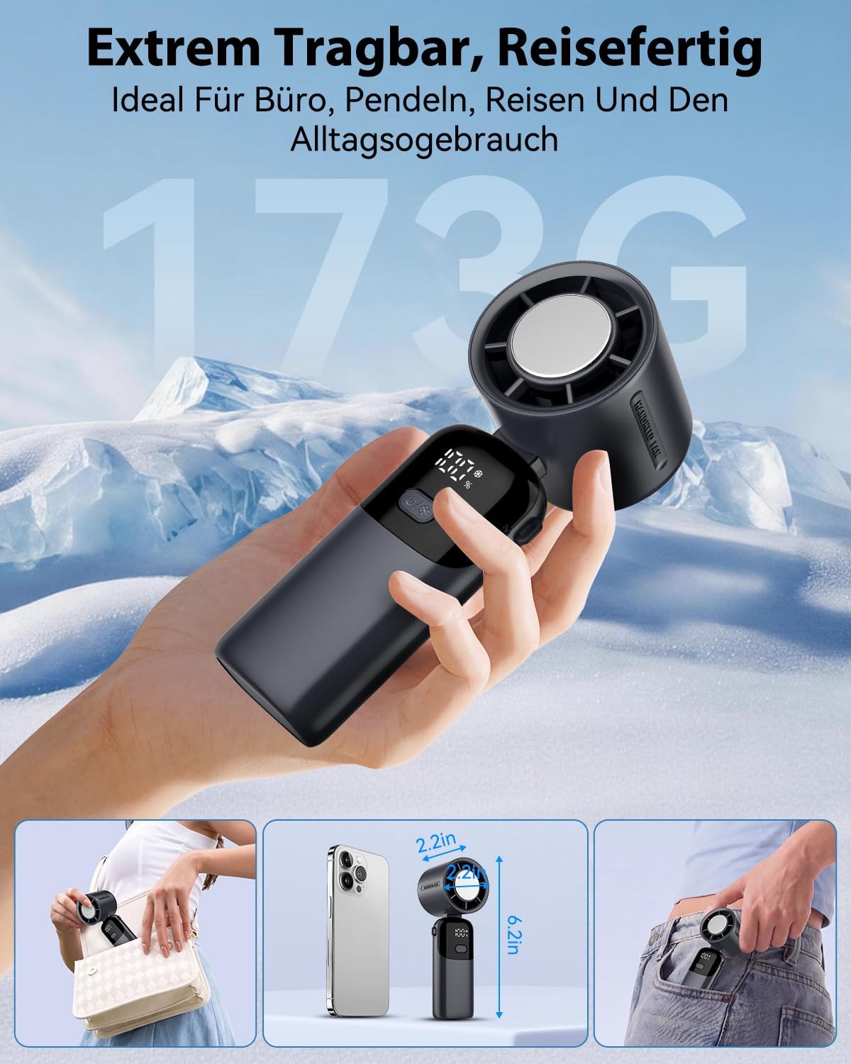 Tragbarer Handventilator, Grau