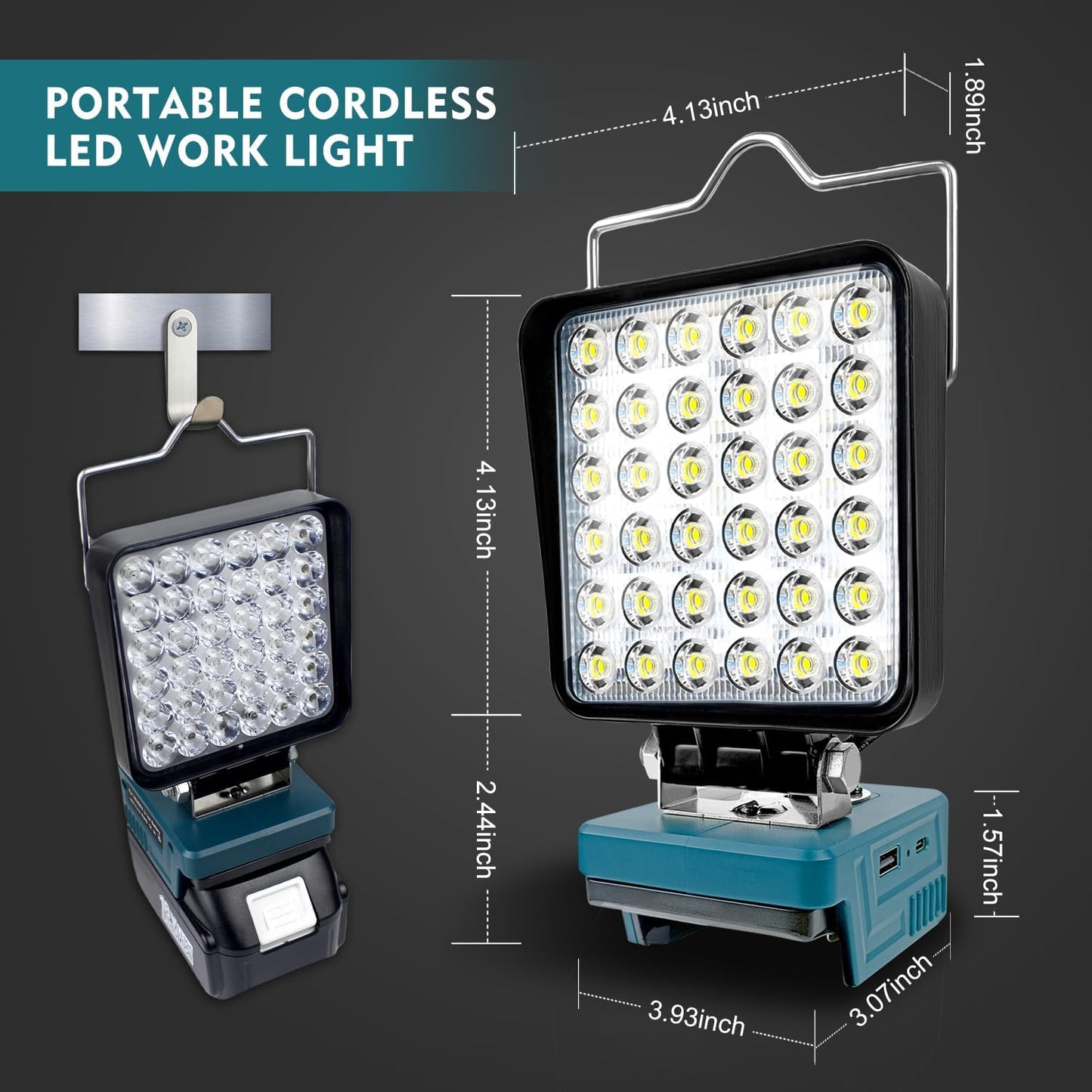 LED Akku Lampe 14.4V-18V LXT, 36LED Square for Makita 18V Battery