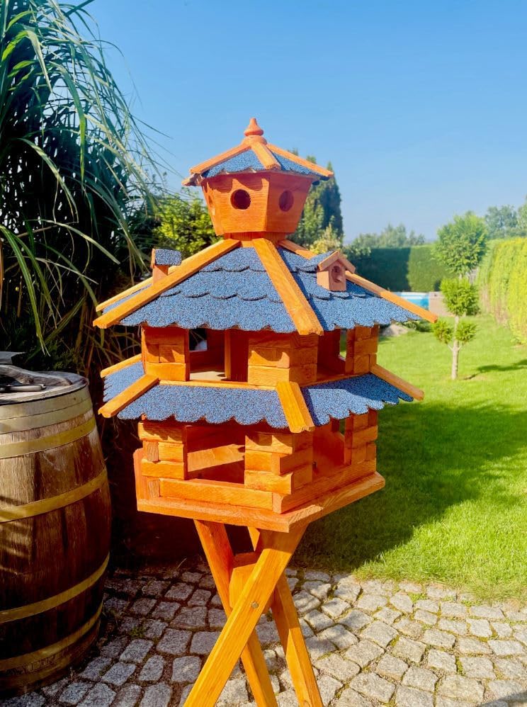 Futterhaus Vogelvilla XXL mit Ständer, Grösse XXL mit Ständer Blau - Braun