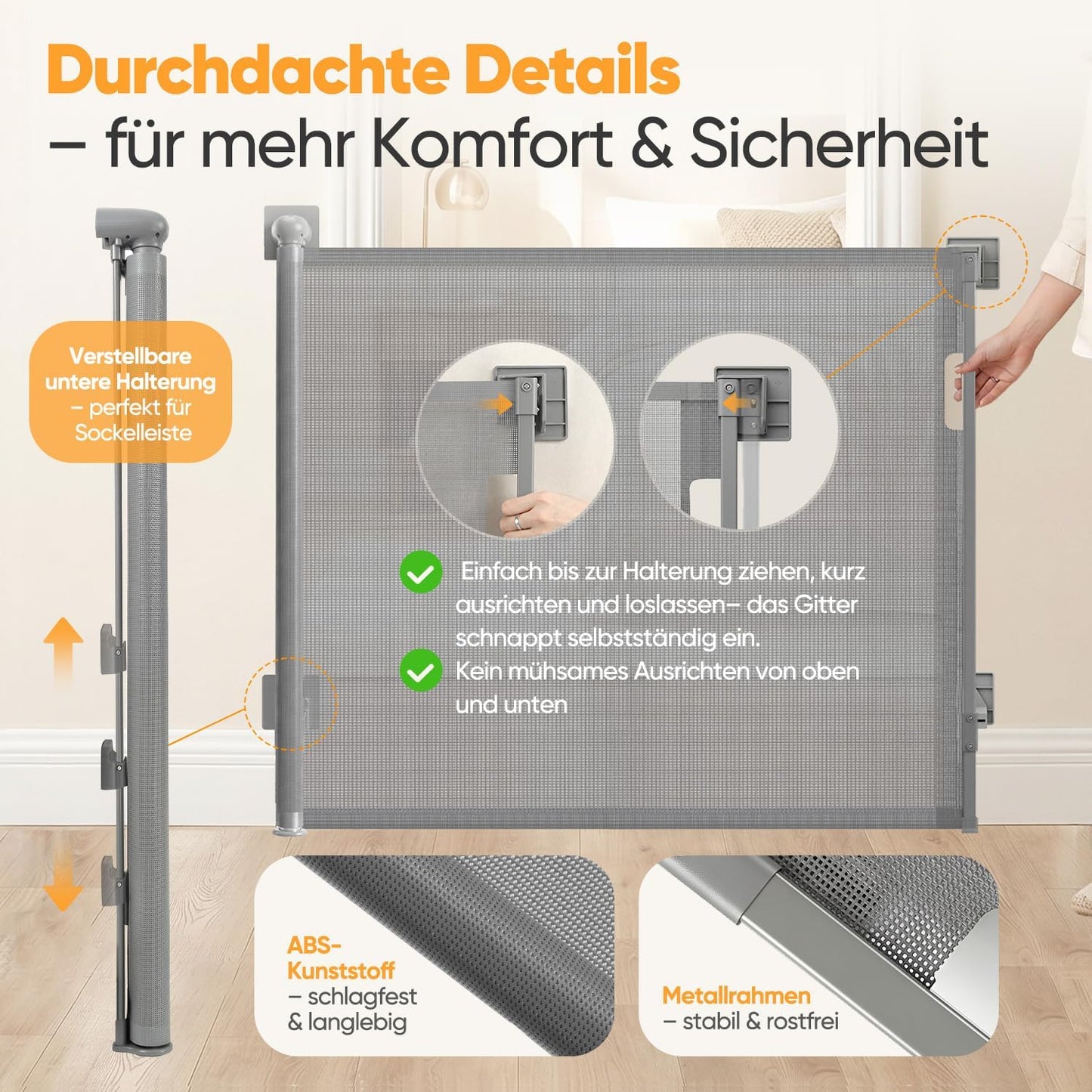 Ausziehbares Treppenschutzgitter, Grau 150cm