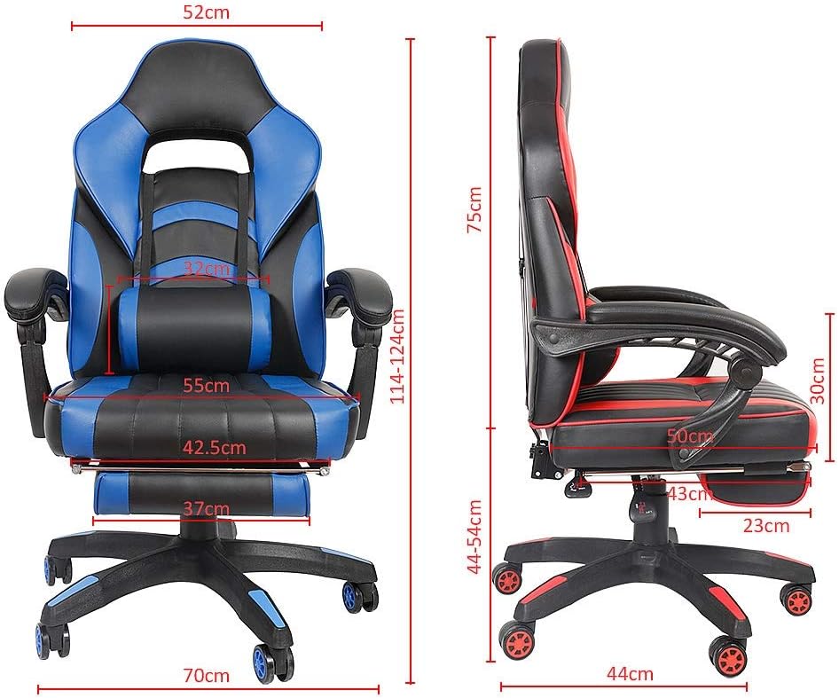 Ergonomischer Gamingstuhl mit Fussstütze, Blau