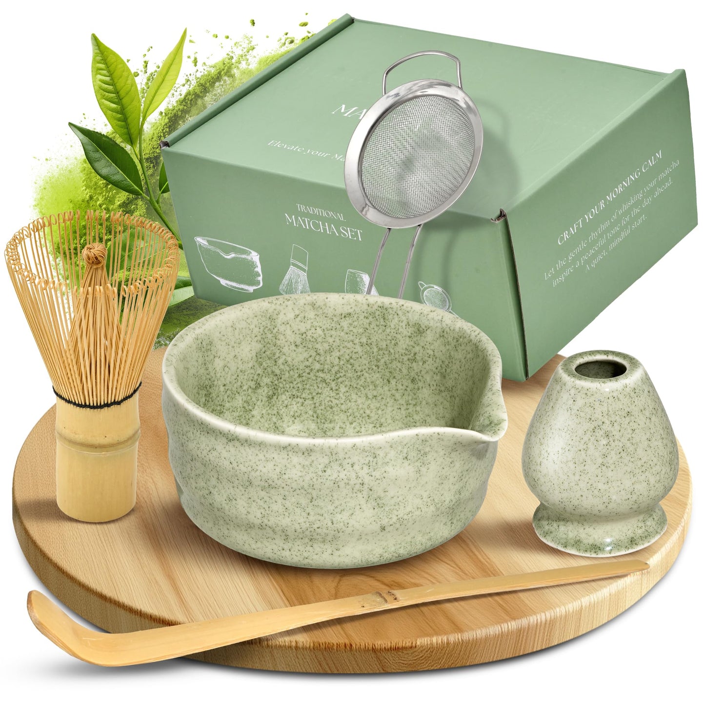Matcha Tee-Set mit Chasen und Schale (5-teilig), Grün
