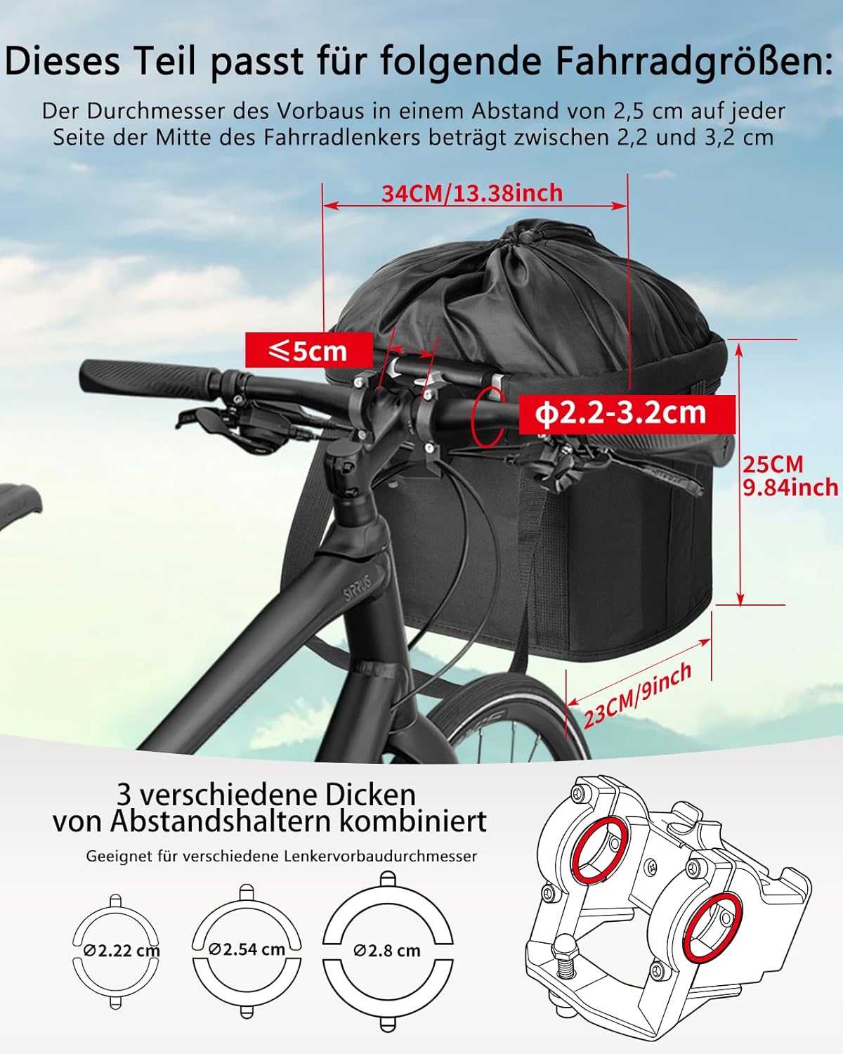 Faltbarer Fahrradkorb mit Schnellmontage-Halterung, Schwarz