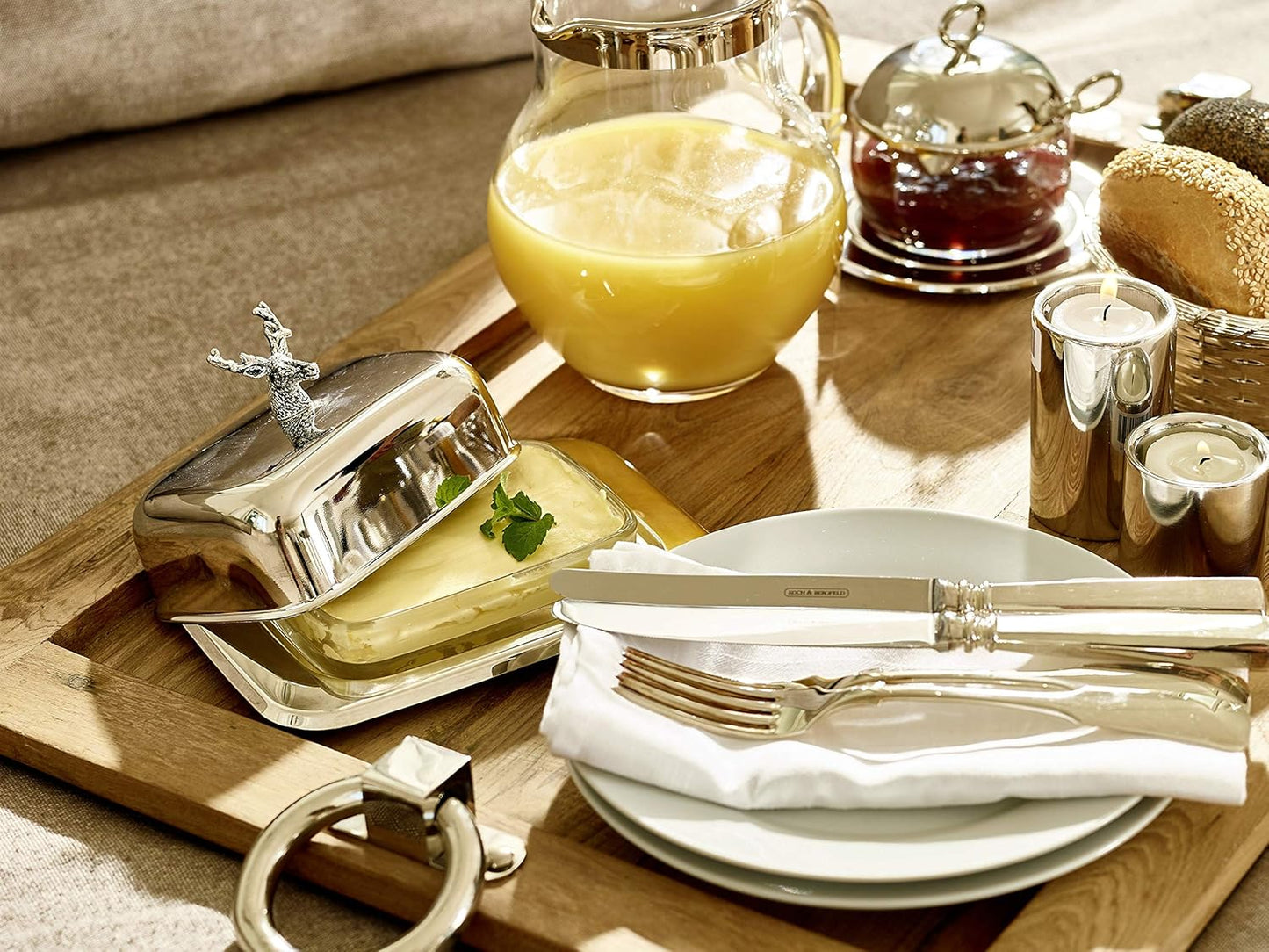 Butterdose mit Hirschmotiv, inkl. Messer, Hirsch