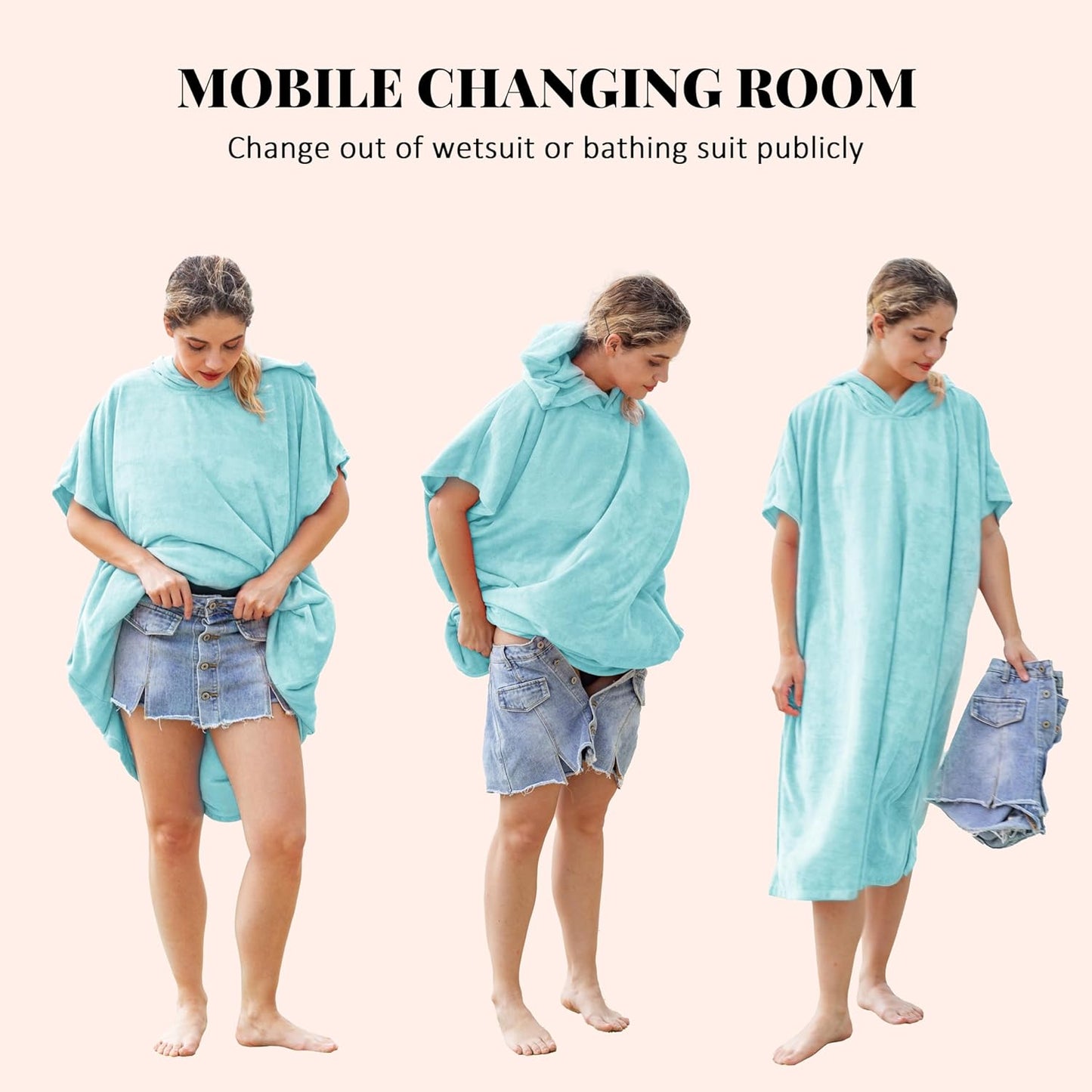 Mikrofaser Surfponcho mit Kapuze, Hellblau