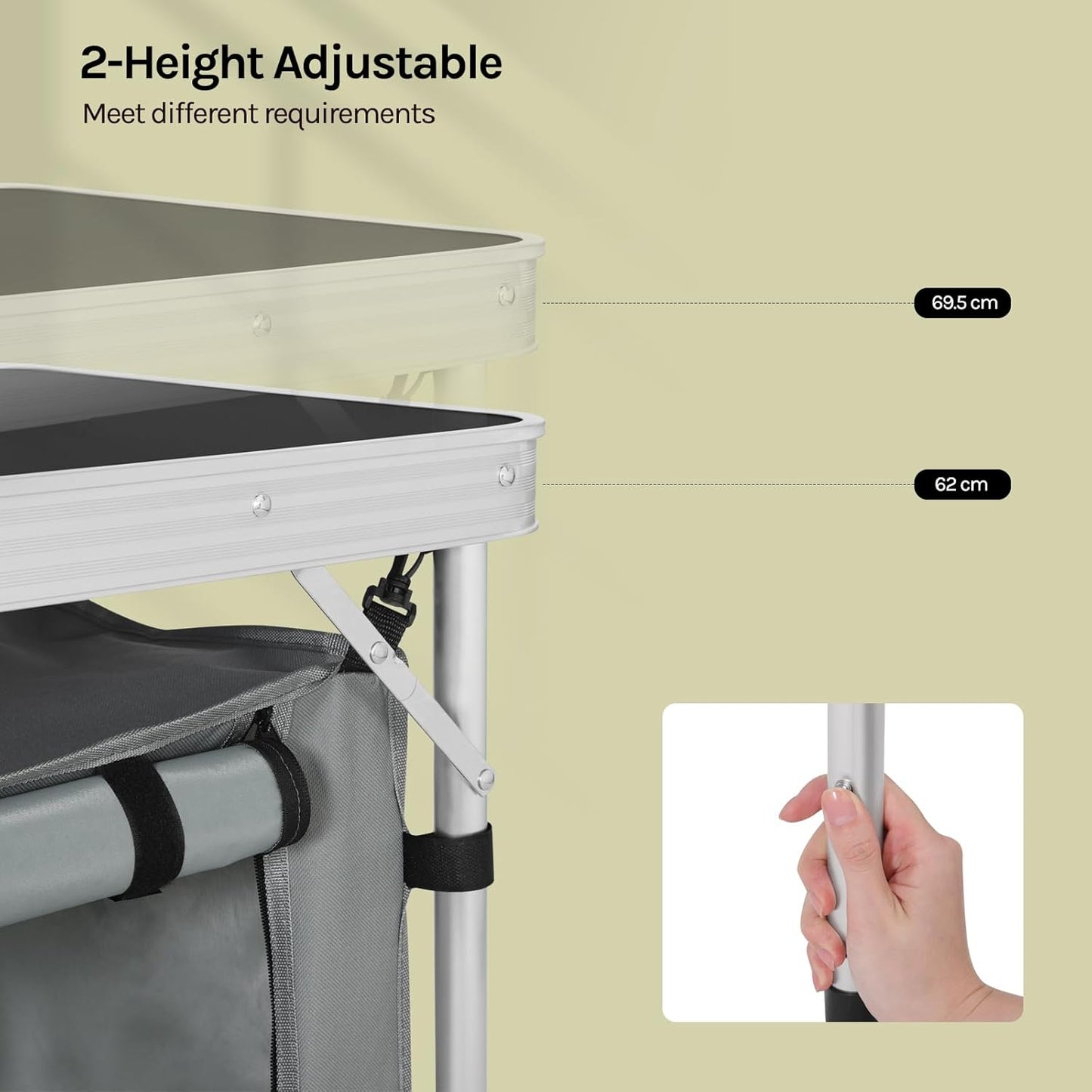 Faltbarer Campingtisch mit Stauraum, Schwarz+grau
