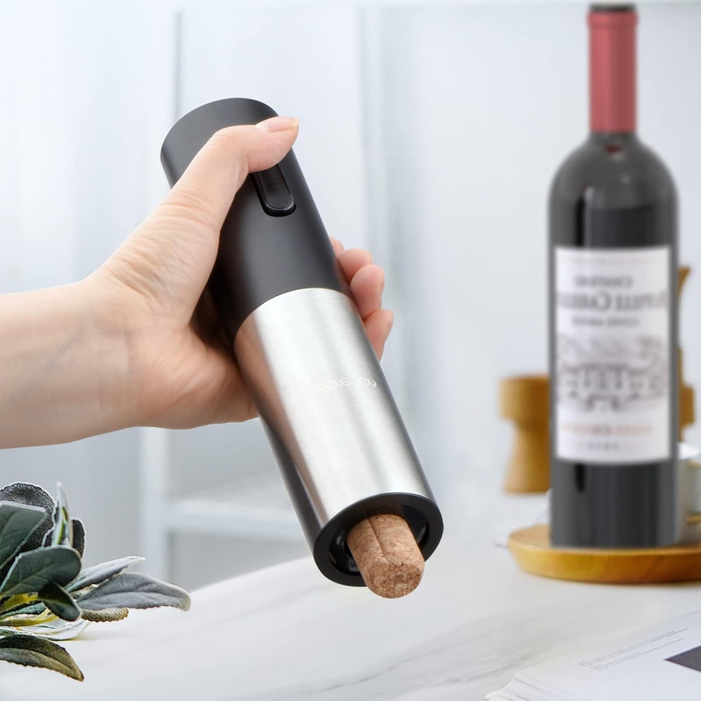 Elektrischer Korkenzieher mit Folienschneider, Batteriebetriebener Weinöffner - Edelstahl