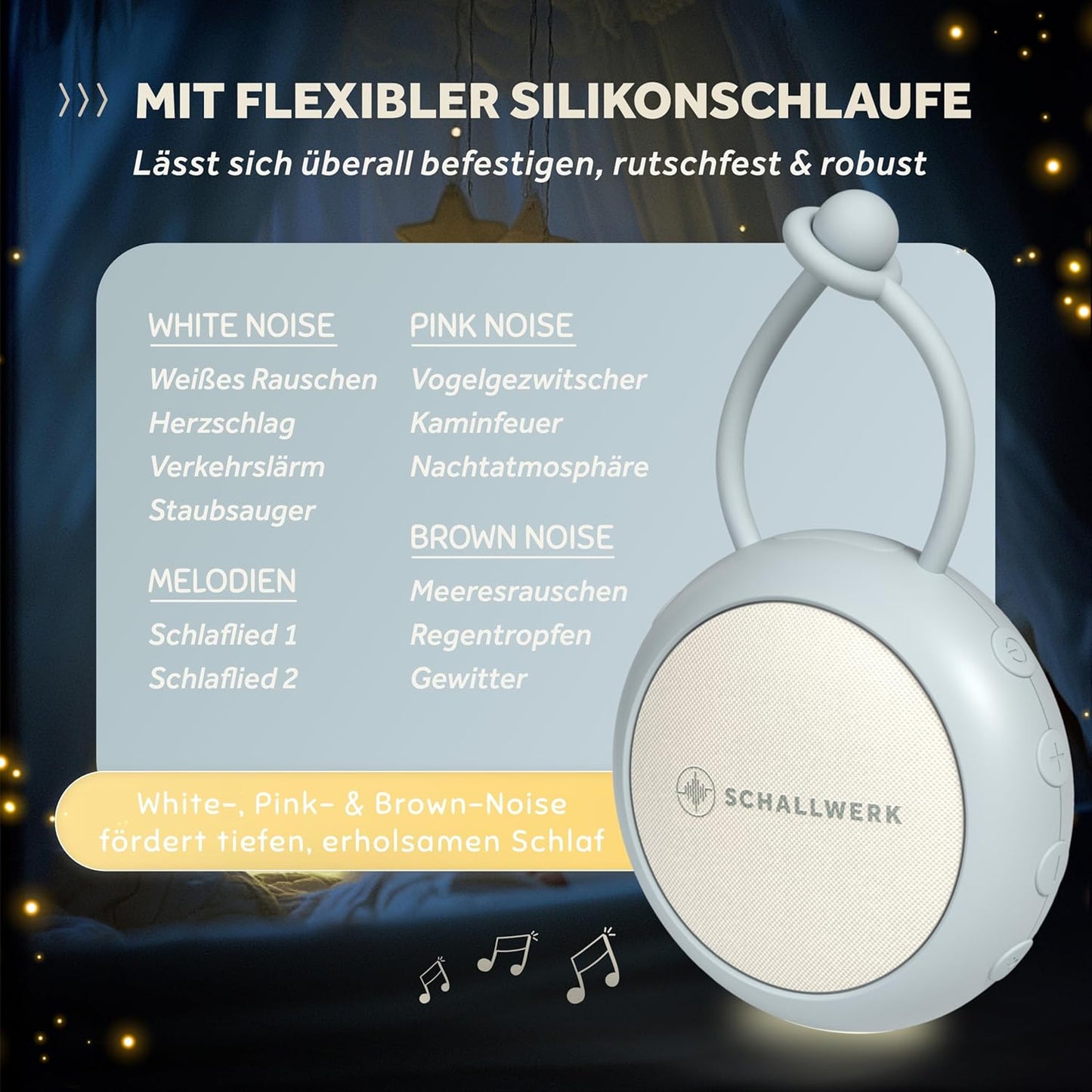 White Noise Machine mit Naturgeräuschen & Nachtlicht, Stone Grey