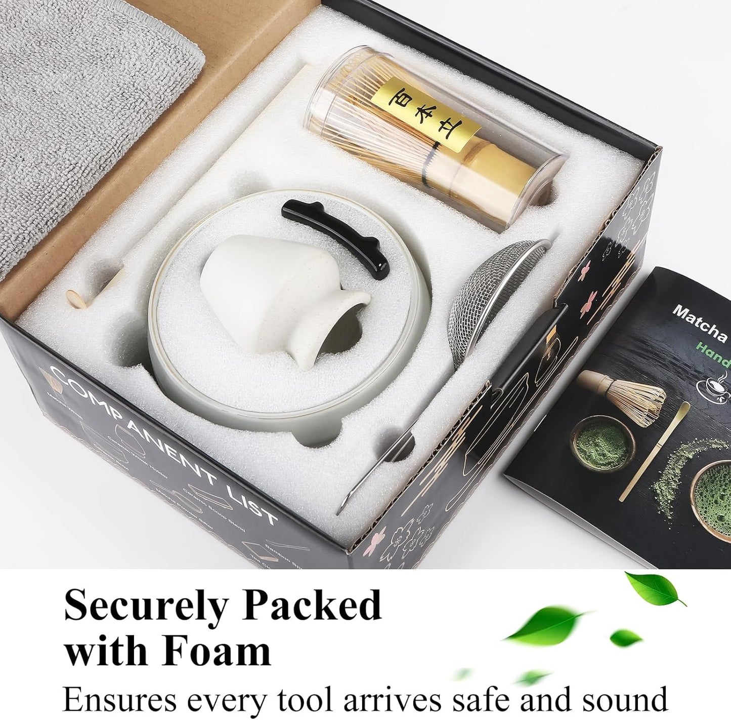 Matcha-Set (7-teilig) mit Bambusbesen und Schale, Mondlicht Weiß