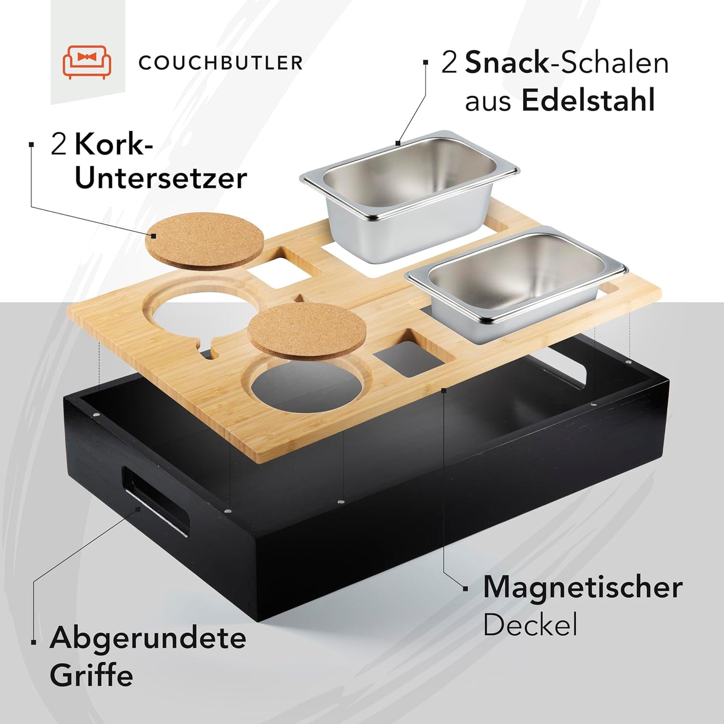 Couchbar Snackbox mit Zubehör, Ohne Gravur Schwarz