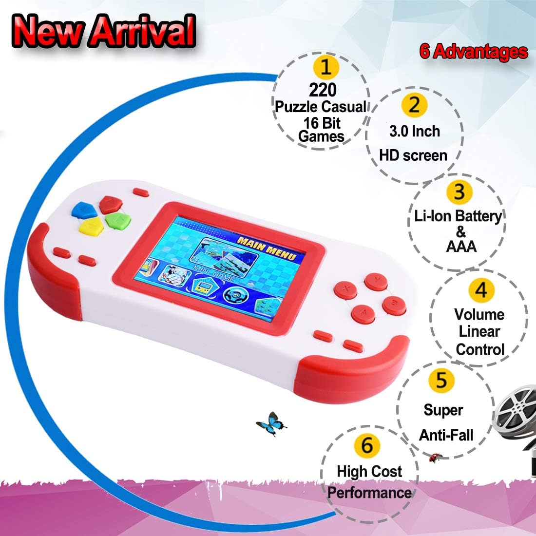 Retro-Handheld-Konsole mit 220 Spielen, Rot