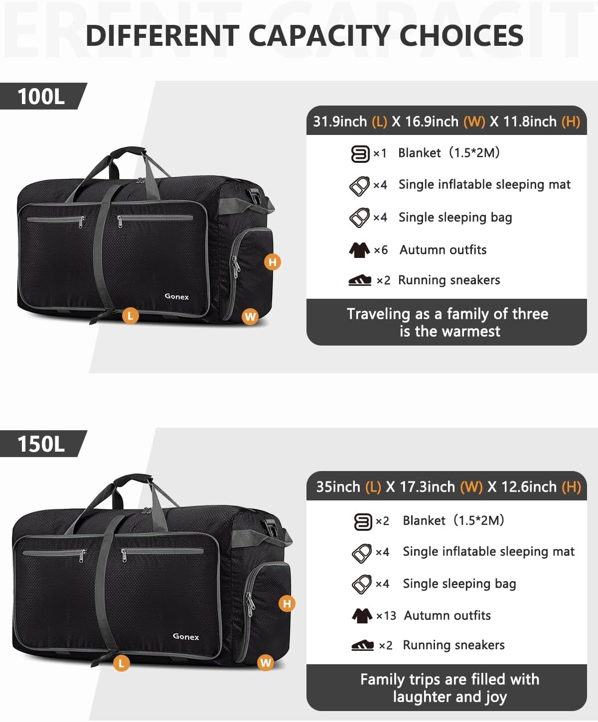 Reise- & Sporttasche, 80 L, Schwarz 80L