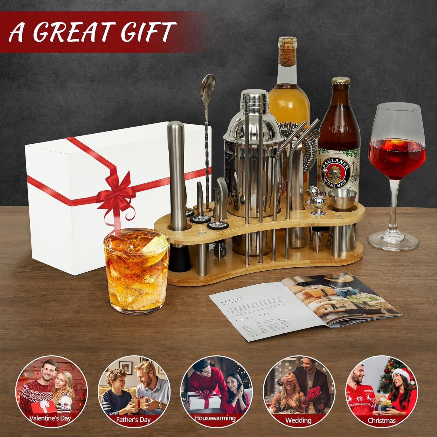 Cocktail Shaker Set, Silber-19 Stück
