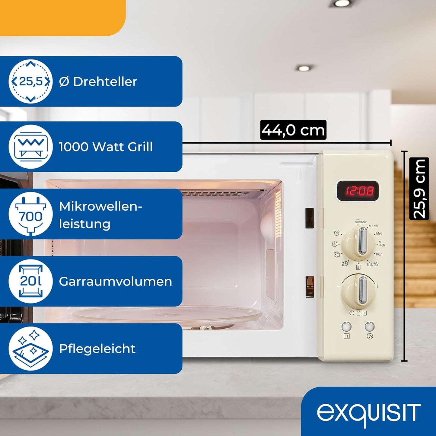 Retro RMW720-3GDIG Mikrowelle mit Grill & Auftaufunktion, Creme