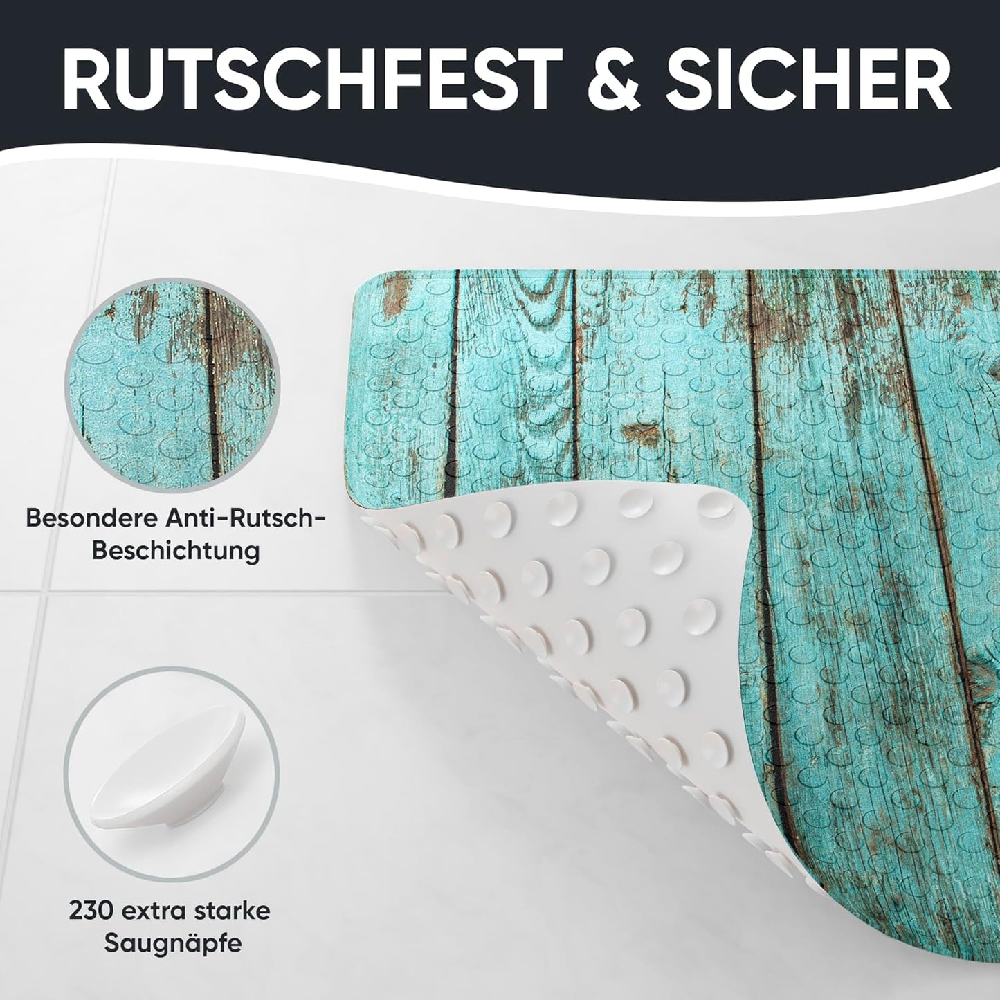 Antirutsch-Badematte, maschinenwaschbar, Holzlatten-Motiv, Lumber