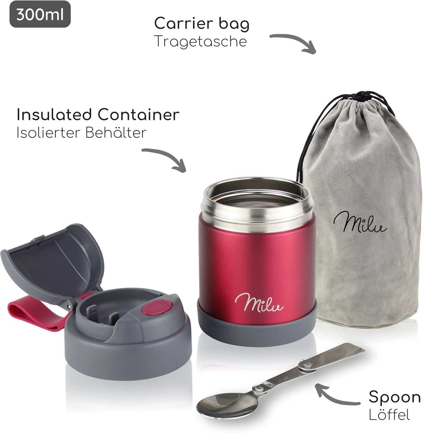 Thermobehälter mit Löffel, Berry 300 ml