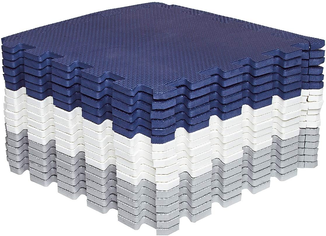 Zusammensteckbare Boden- und Puzzlematten (18 Stück), Blau Weiss Grau, 18 Pièces
