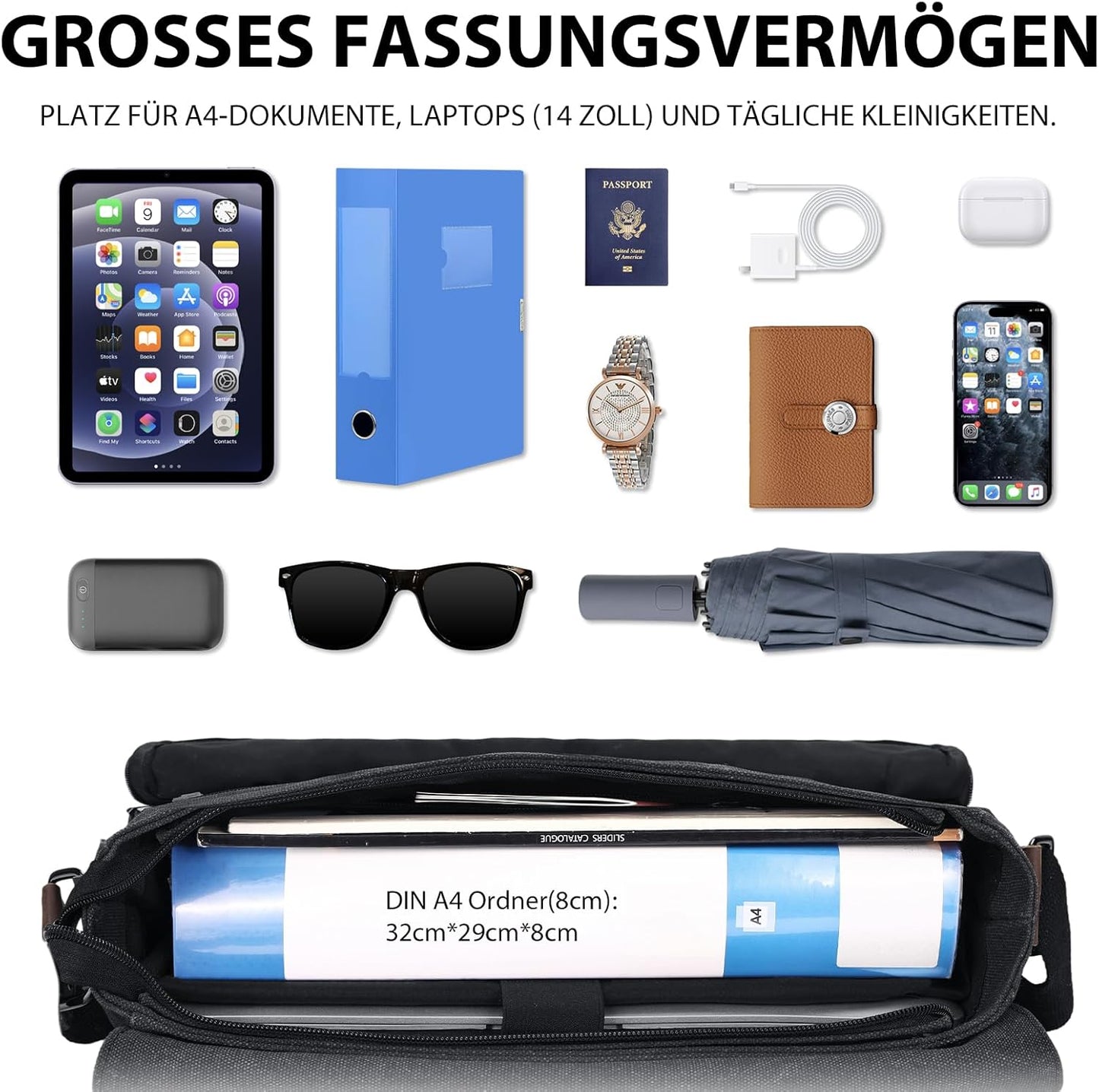 Laptoptasche für Herren, 14 Zoll Schwarz