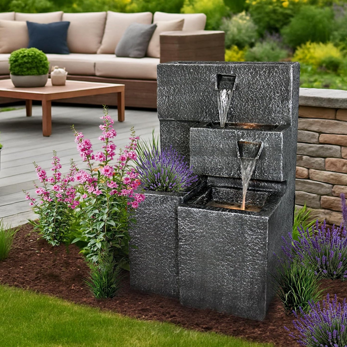 Gartenbrunnen Grada mit LED-Beleuchtung